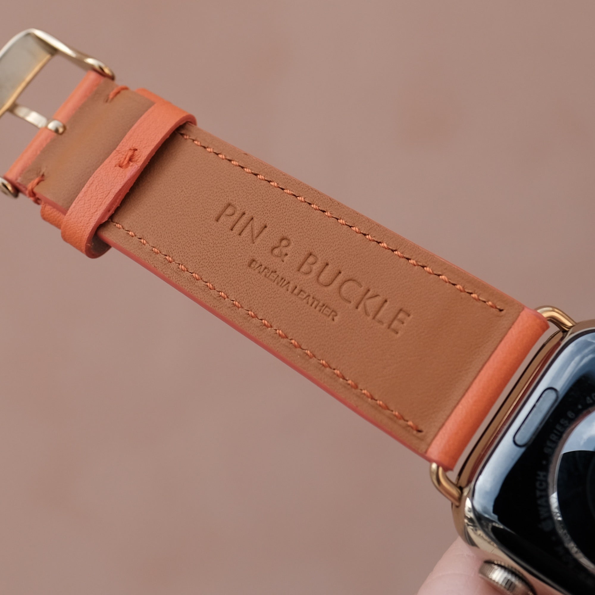 Barenia Leather Apple Watch Bands by Pin & Buckle - Mandarin - Zermatt Inner Lining