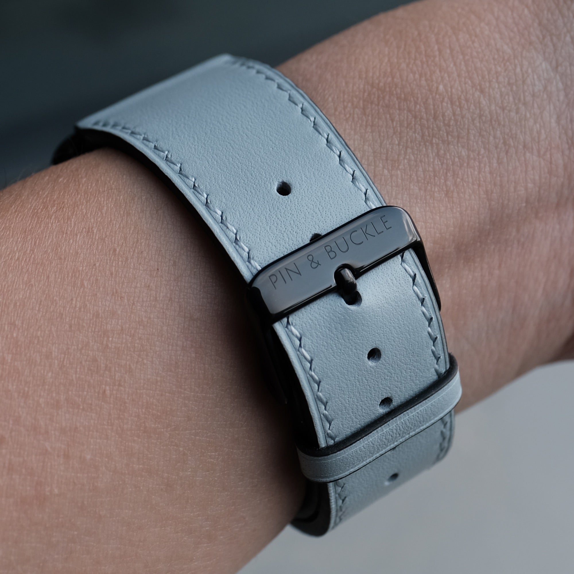 Pin & Buckle - Luxe - Leather Apple Watch Band - Blue Pea - Gold Stainless Steel Buckle