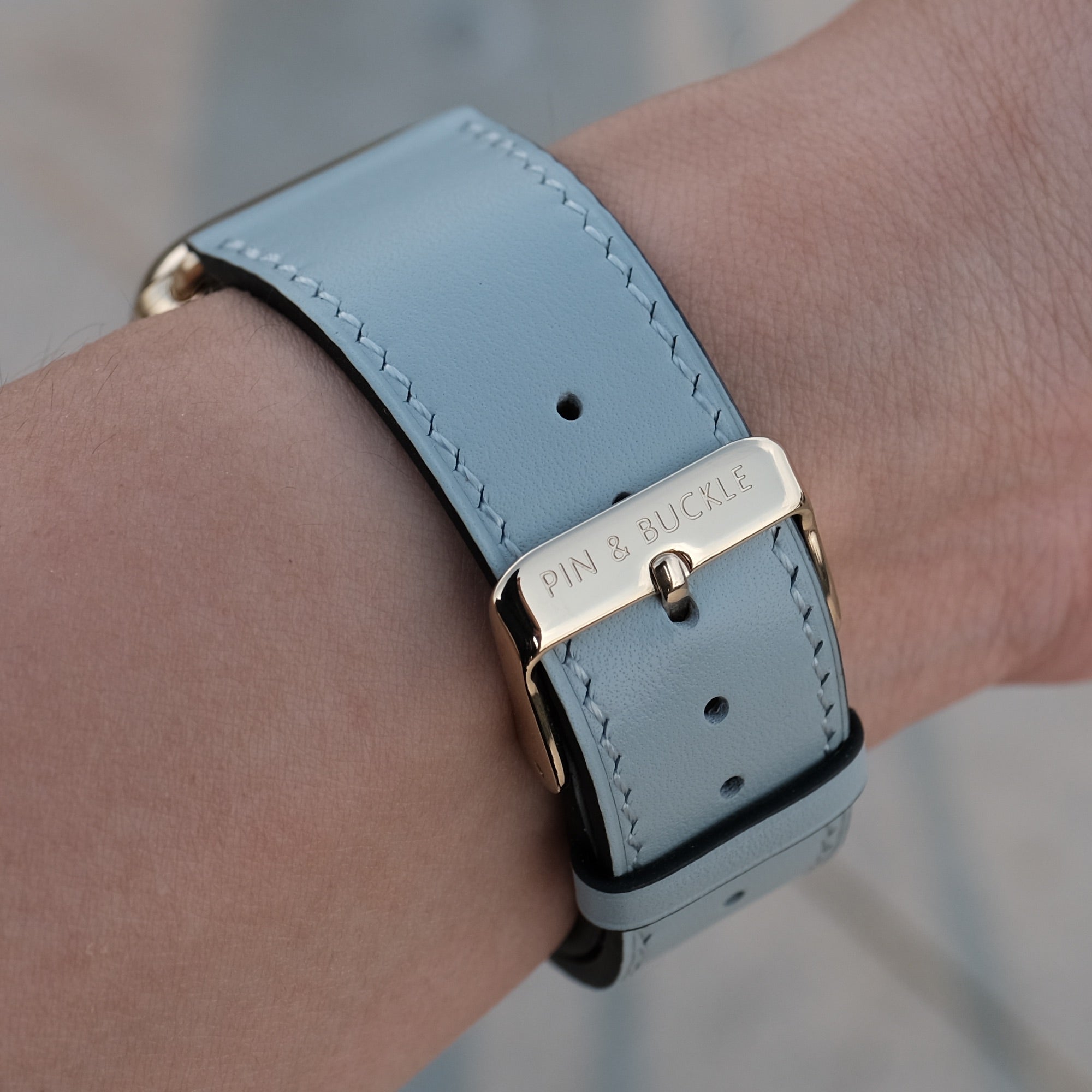 Pin & Buckle - Luxe - Leather Apple Watch Band - Blue Pea - Gold Stainless Steel Buckle