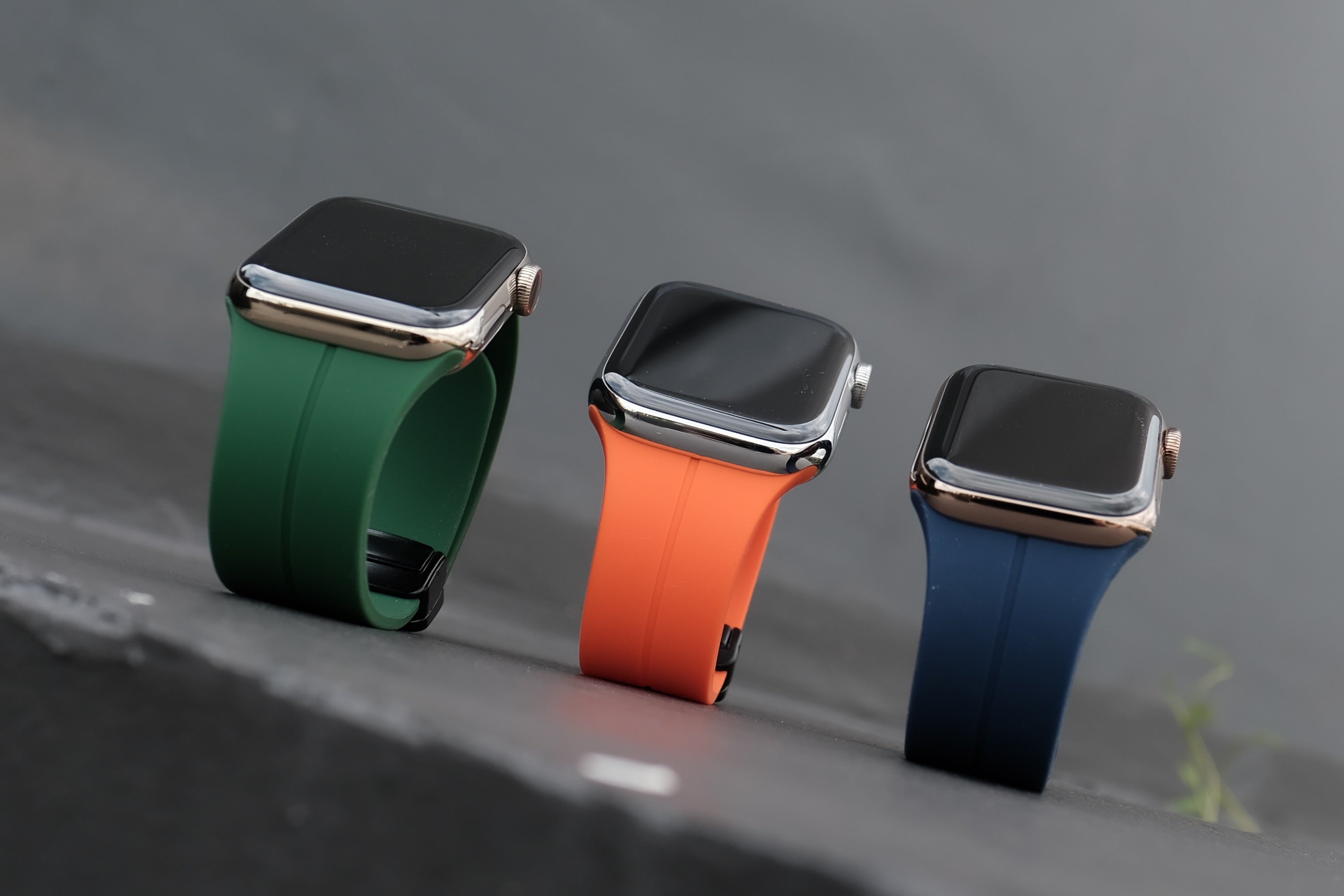 Pin and Buckle - Sport Flex Apple Watch Bands - Basil Deep Blue Tangerine