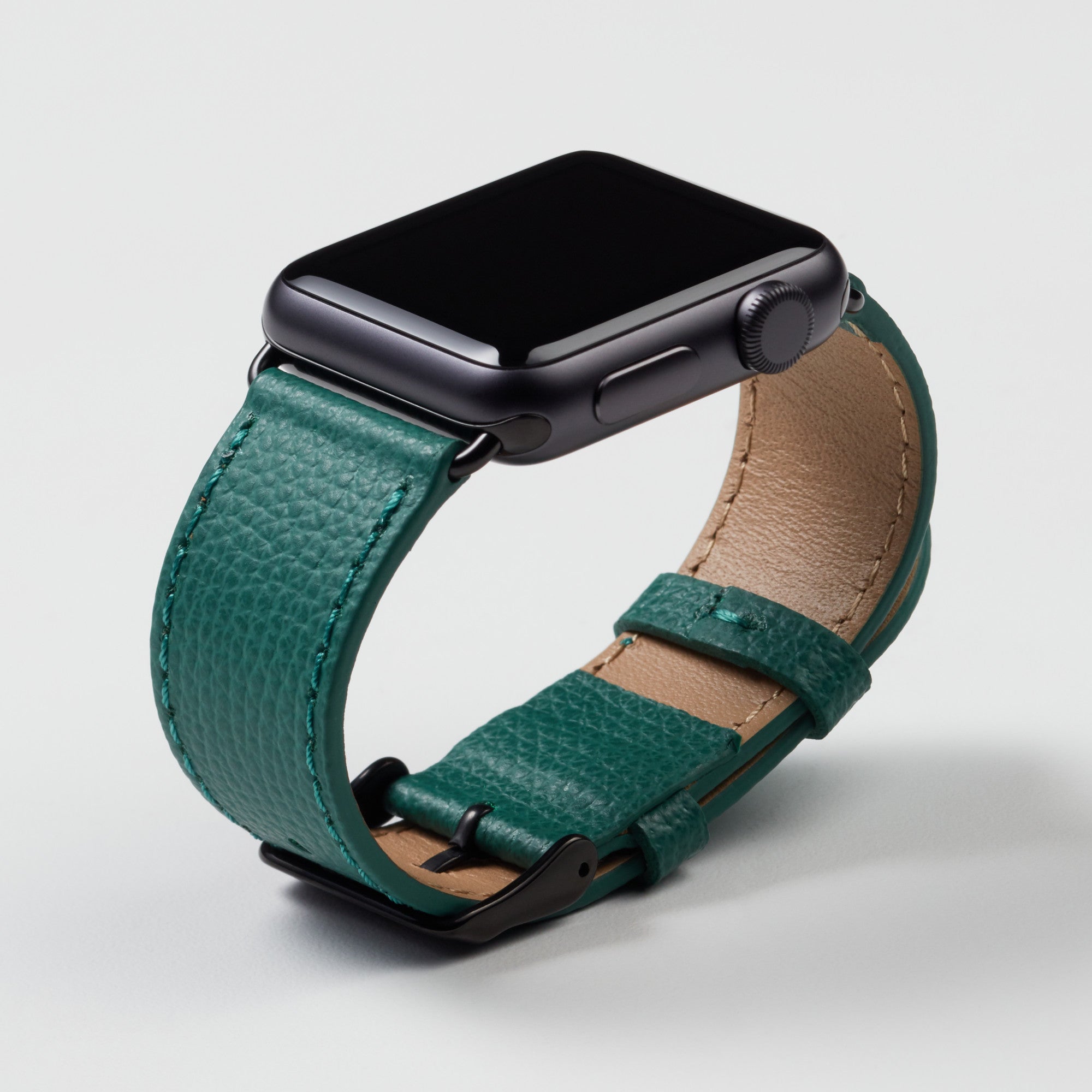 Pin and Buckle Apple Watch Bands - Epsom - Leather Apple Watch Band - Forest Green - Black