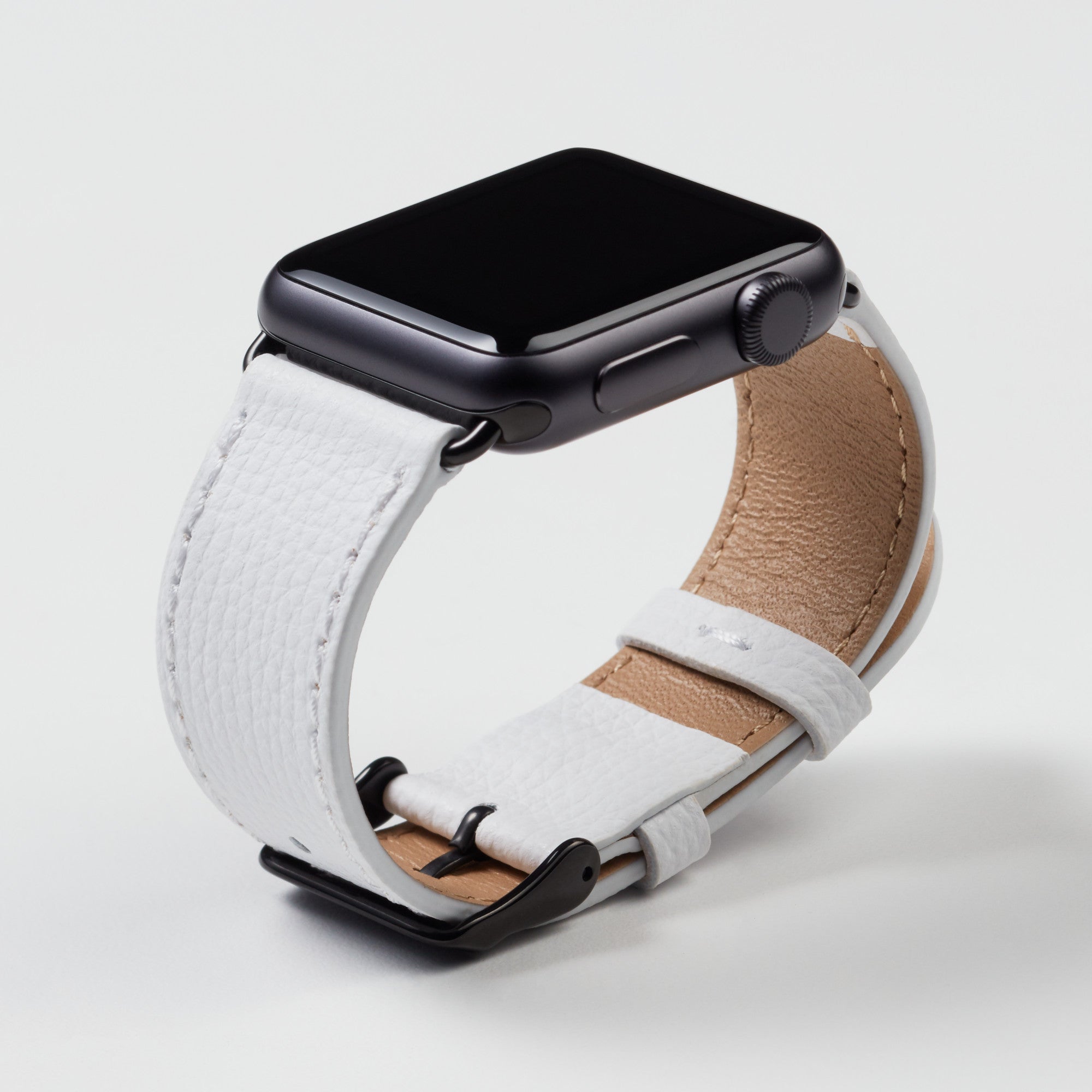 Pin and Buckle Apple Watch Bands - Epsom - Leather Apple Watch Band - Ivory White - Black