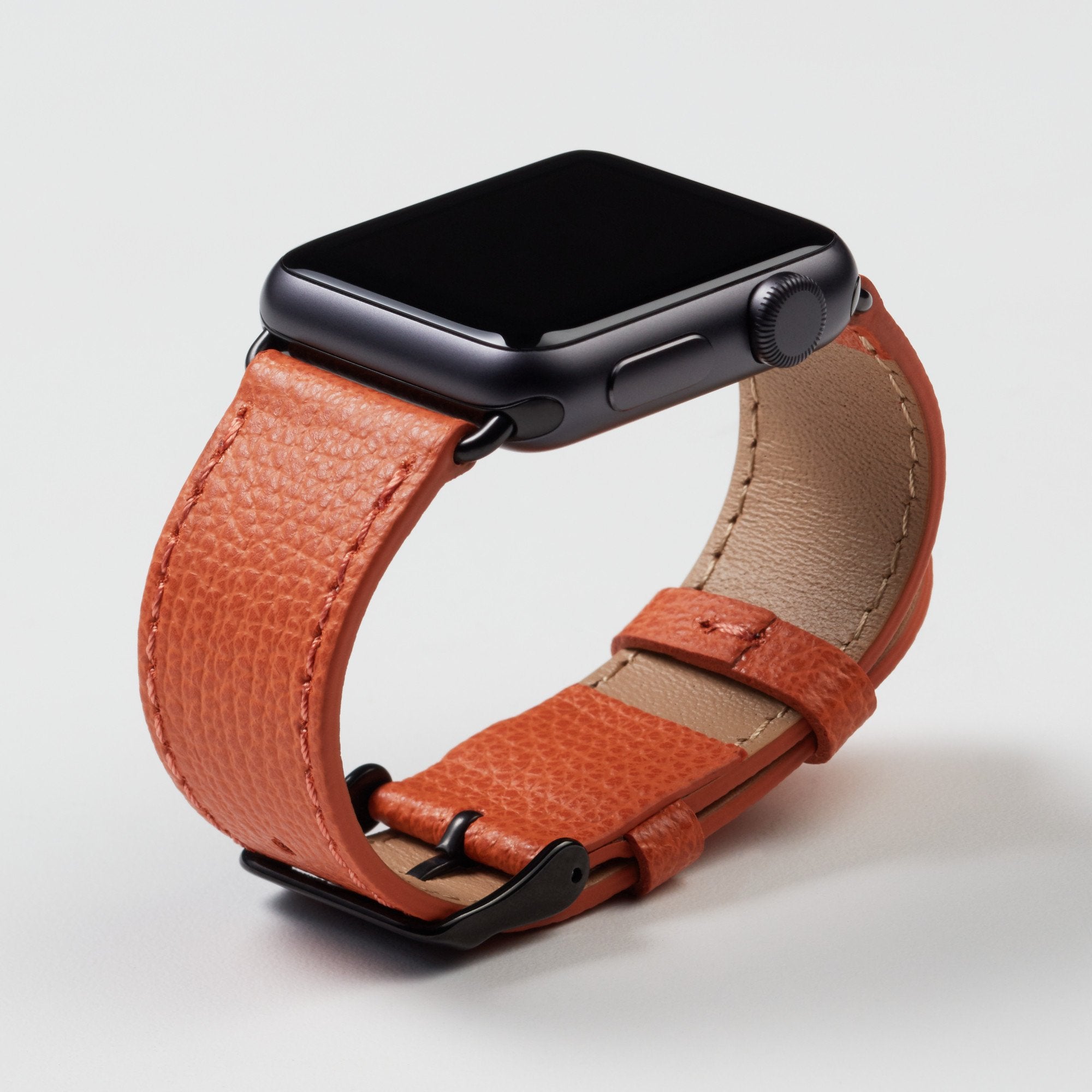Pin and Buckle Apple Watch Bands - Epsom - Leather Apple Watch Band - Royal Orange - Black