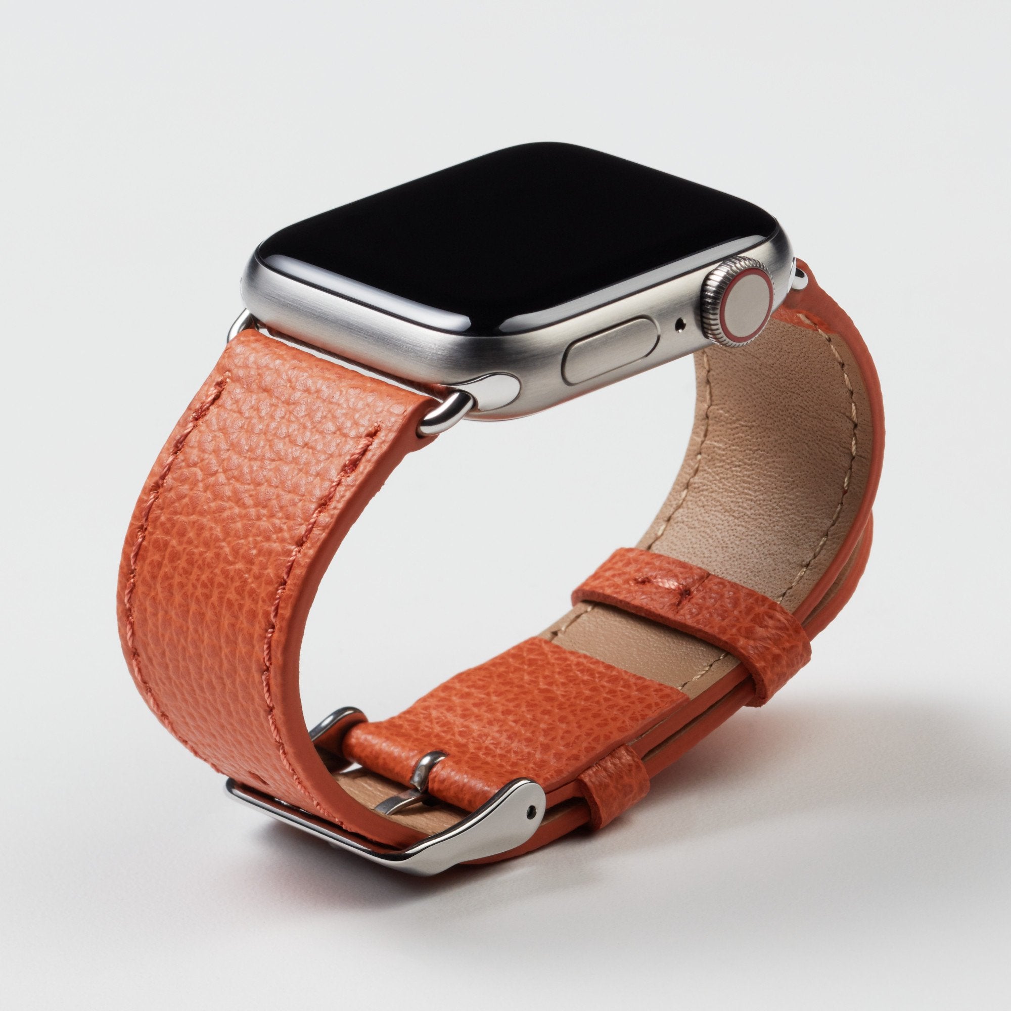 Pin and Buckle Apple Watch Bands - Epsom - Leather Apple Watch Band - Royal Orange - Silver