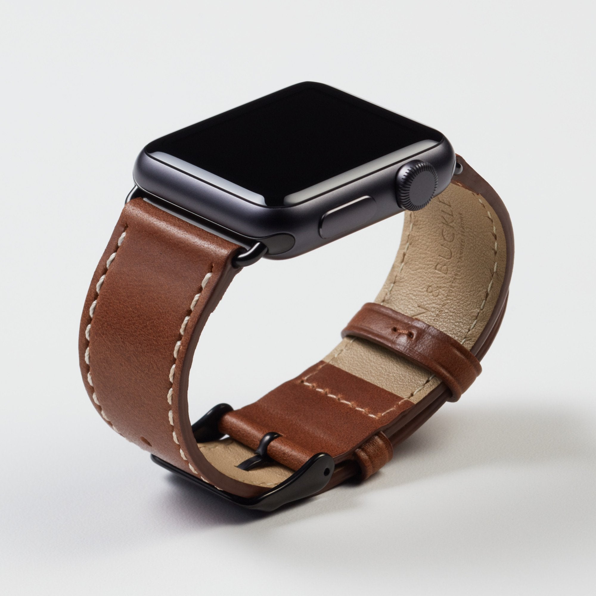 Pin and Buckle Apple Watch Bands - Full Grain Vegetable Tanned Leather - Luxe - Chestnut Brown - Black