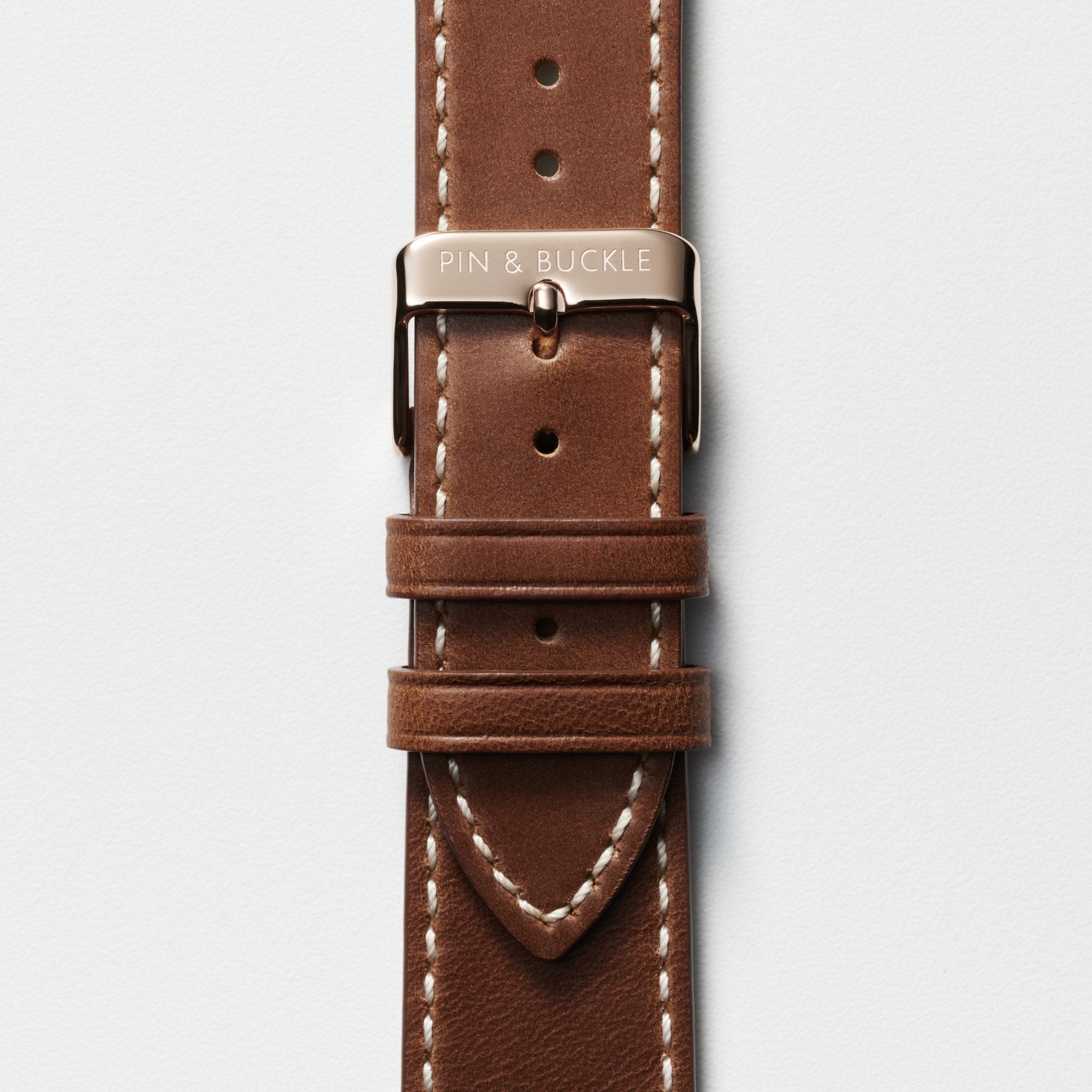 Pin and Buckle Apple Watch Bands - Full Grain Vegetable Tanned Leather - Luxe - Chestnut Brown - Gold