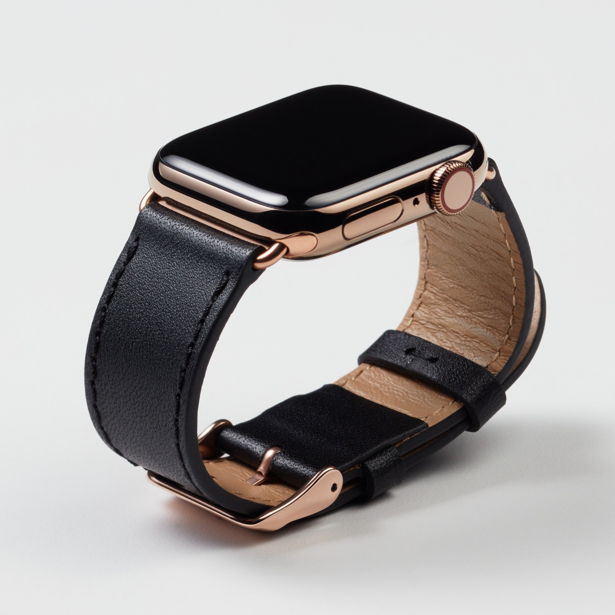 Pin and Buckle Apple Watch Bands - Full Grain Vegetable Tanned Leather - Luxe - Nero Black - Gold