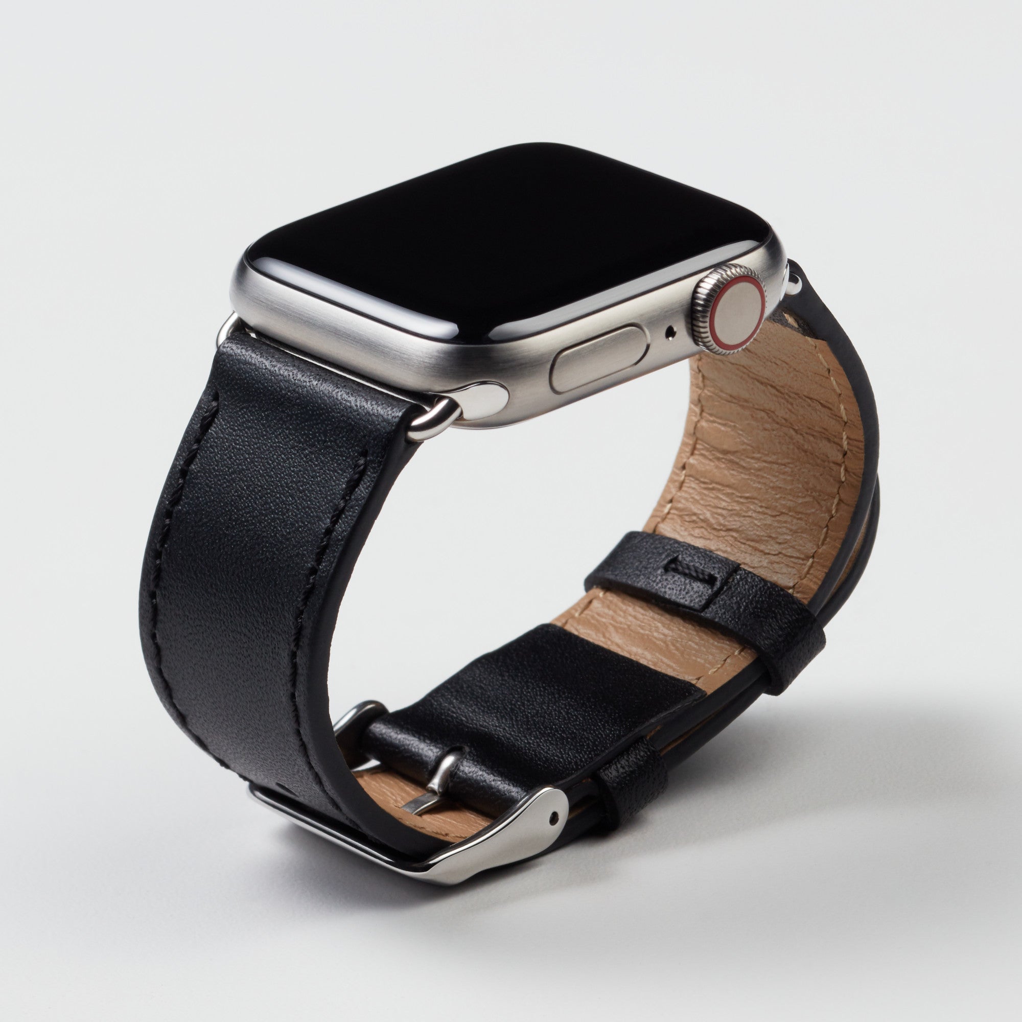 Pin and Buckle Apple Watch Bands - Full Grain Vegetable Tanned Leather - Luxe - Nero Black - Silver