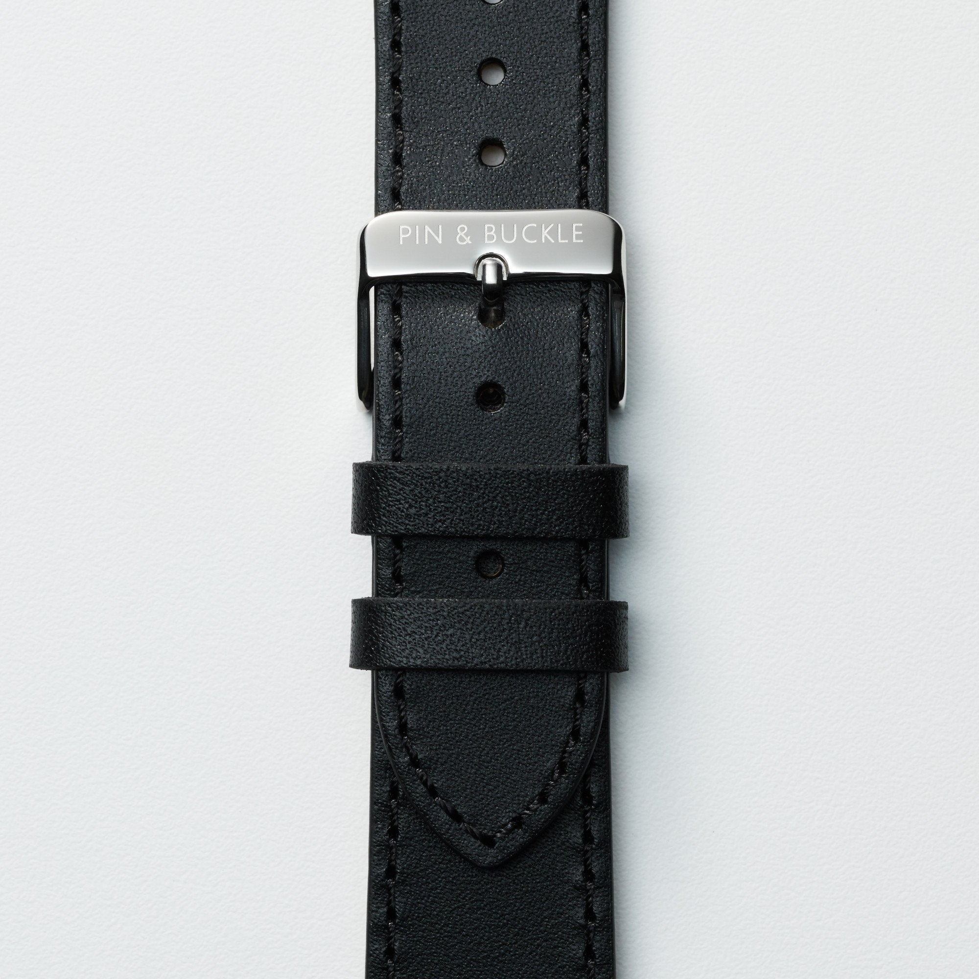 Pin and Buckle Apple Watch Bands - Full Grain Vegetable Tanned Leather - Luxe - Nero Black - Silver