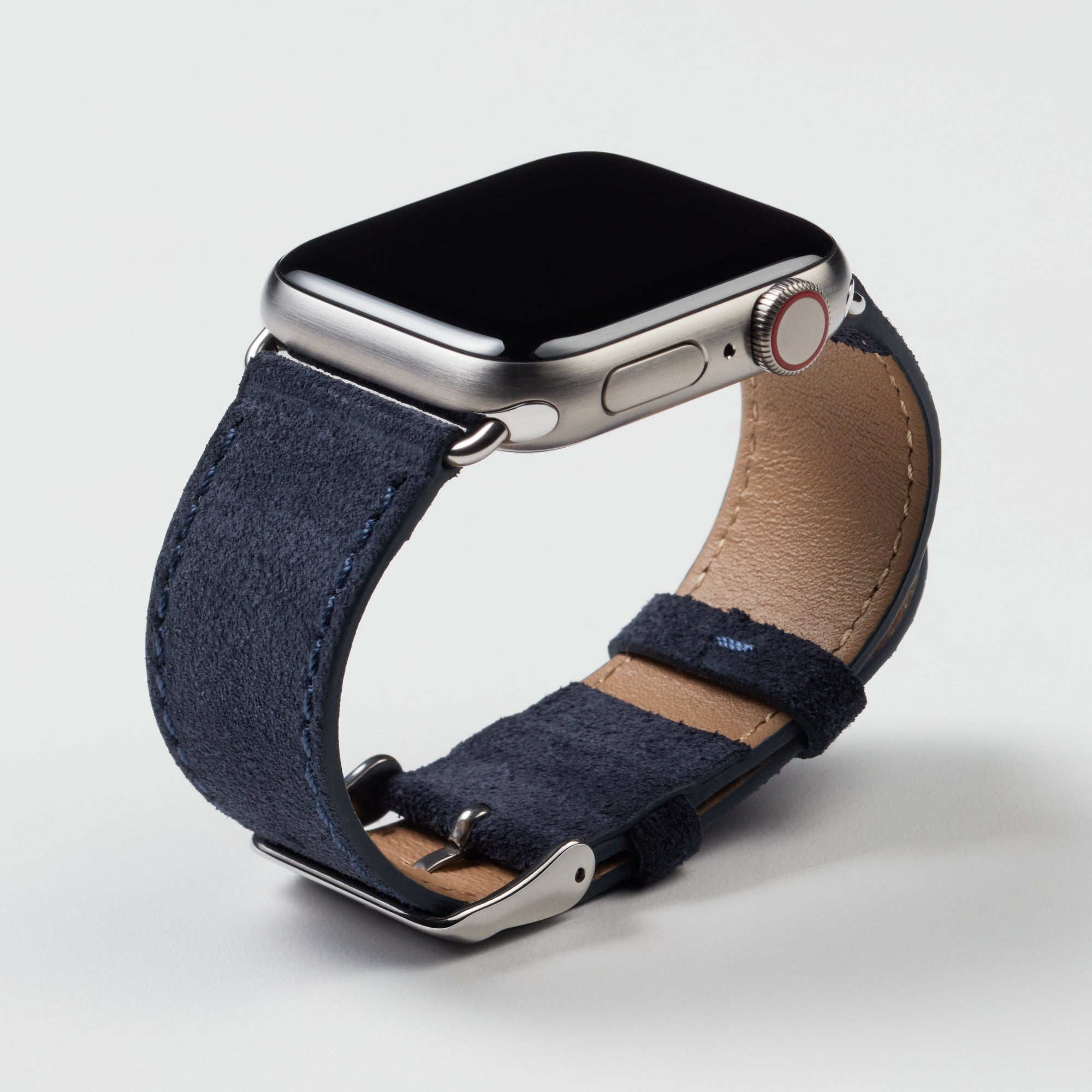 Pin and Buckle Apple Watch Bands - Velour - Suede Leather Apple Watch Band - Azure Blue - Silver