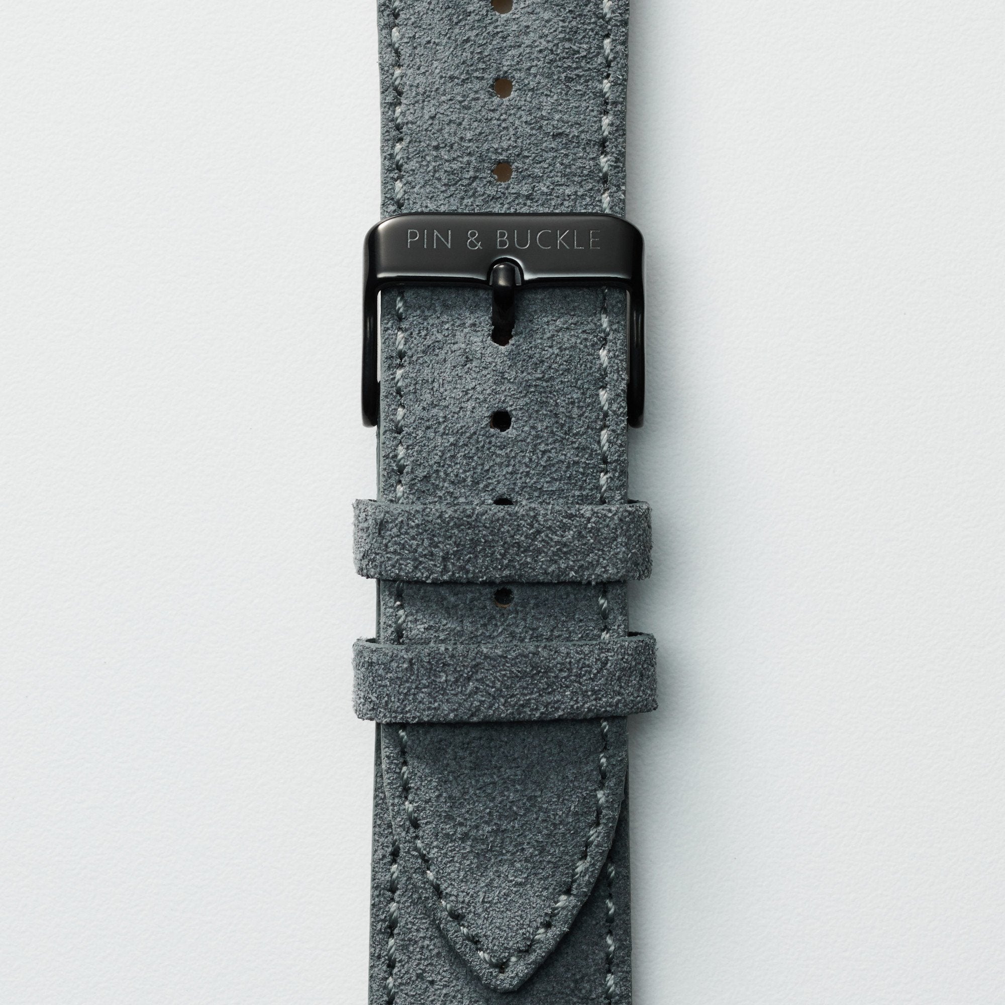 Pin and Buckle Apple Watch Bands - Velour - Suede Leather Apple Watch Band - Pebble Grey - Gold