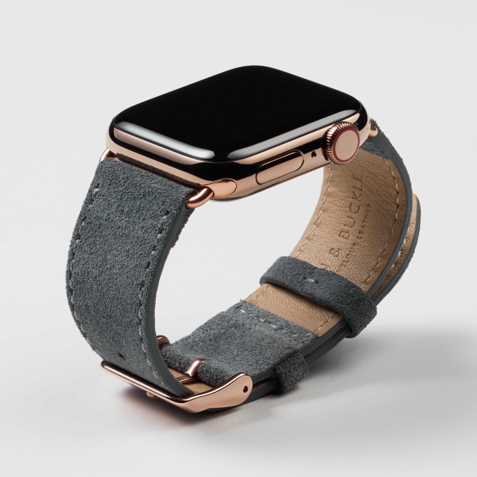 Pin and Buckle Apple Watch Bands - Velour - Suede Leather Apple Watch Band - Pebble Grey - Gold