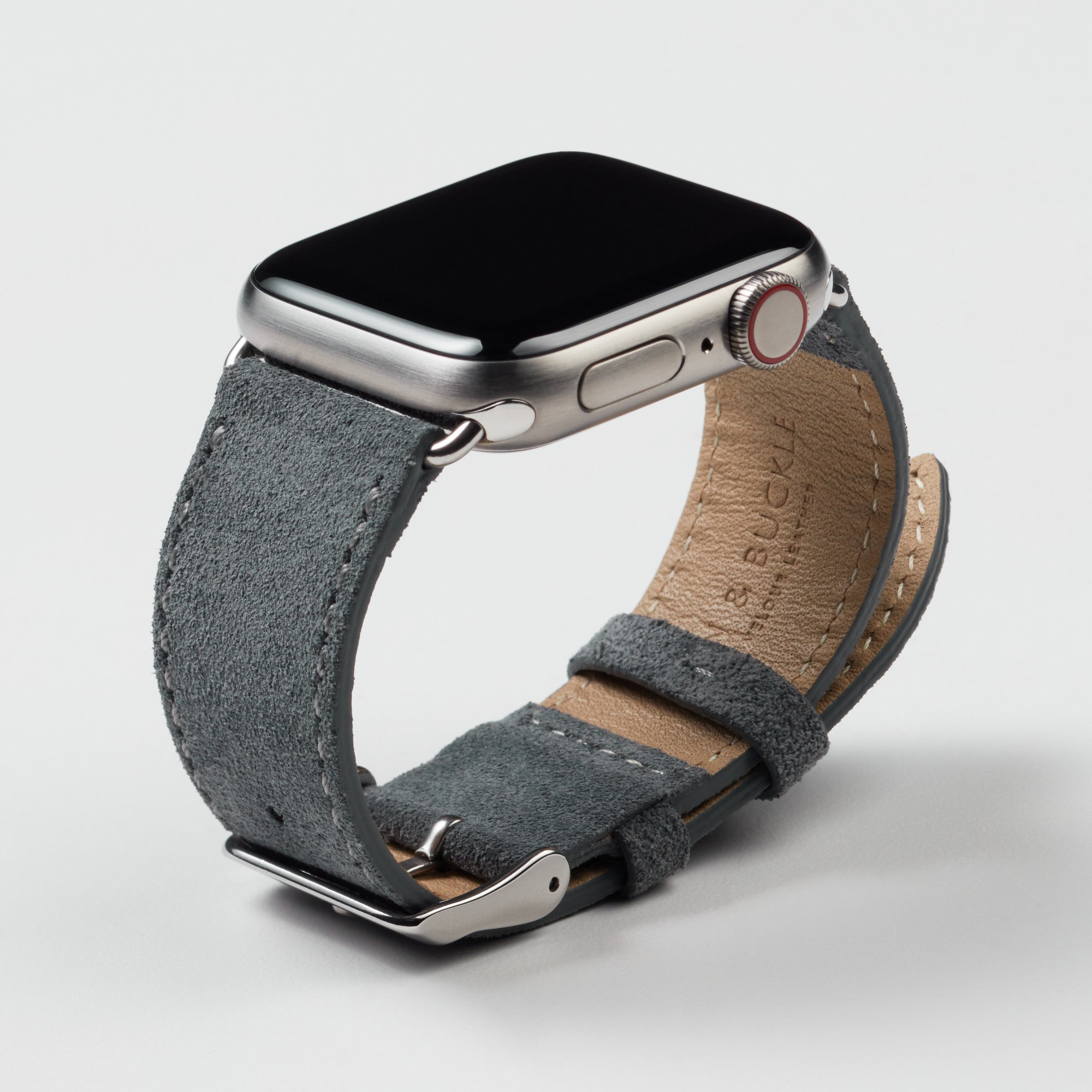 Pin and Buckle Apple Watch Bands - Velour - Suede Leather Apple Watch Band - Pebble Grey - Silver