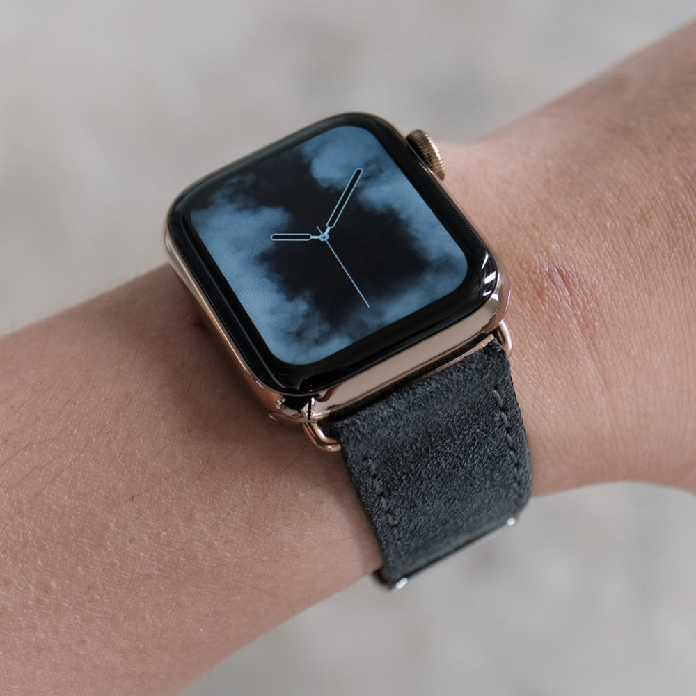 Pin and Buckle Apple Watch Straps - Velour - Suede Leather Apple Watch Strap - Grey - On Wrist