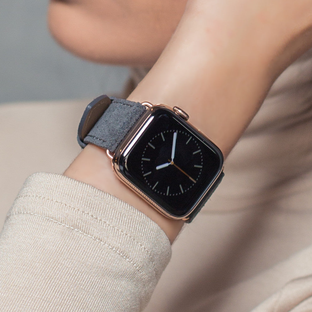 Pin and Buckle Apple Watch Bands - Velour - Suede Leather Apple Watch Band - Pebble Grey - On Wrist