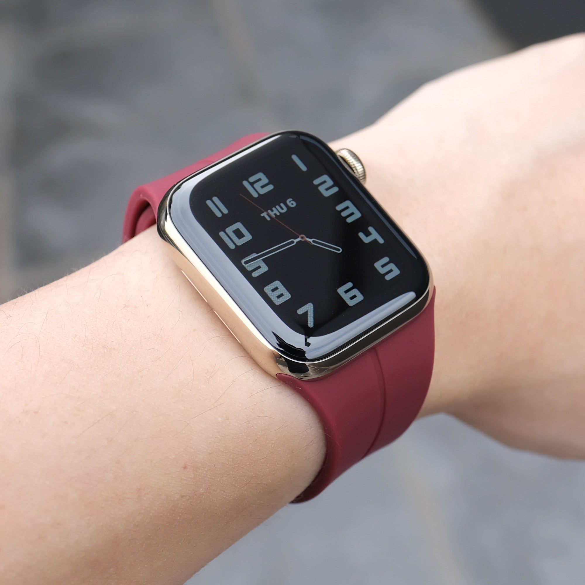 Pin and Buckle - Sport Flex Apple Watch Band - Berry - on Wrist