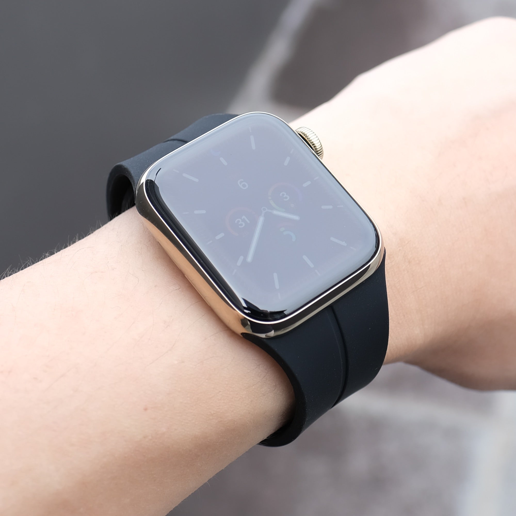 Pin and Buckle - Sport Flex Apple Watch Band - Black - on Wrist