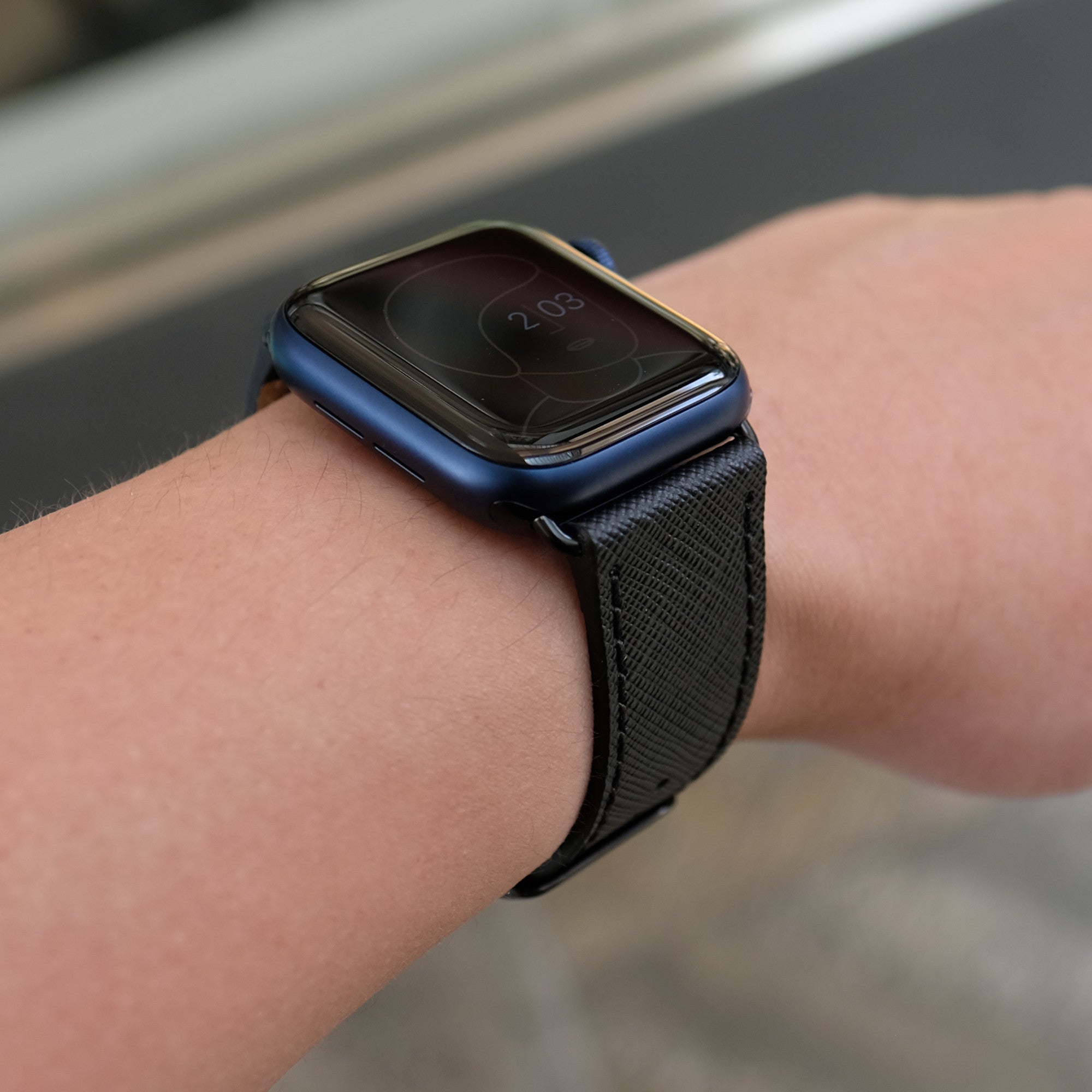Pin and Buckle Apple Watch Bands - Saffiano - Textured Leather Apple Watch Bands - Black