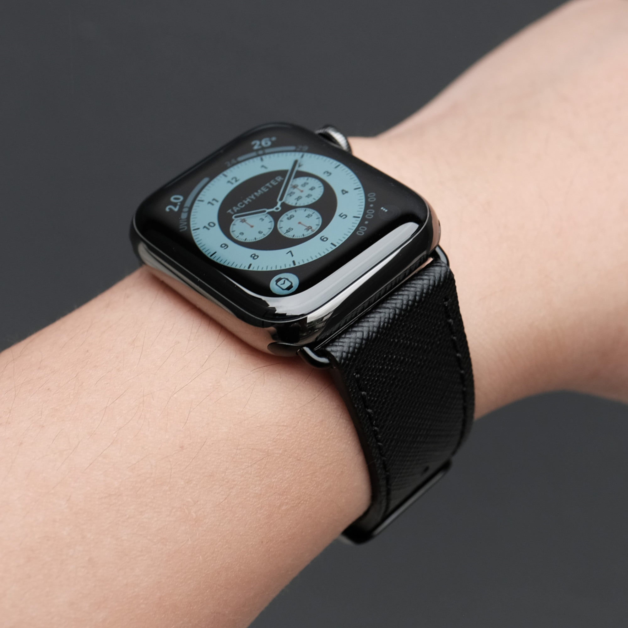 Pin and Buckle Apple Watch Bands - Saffiano - Textured Leather Apple Watch Bands - Black on Graphite