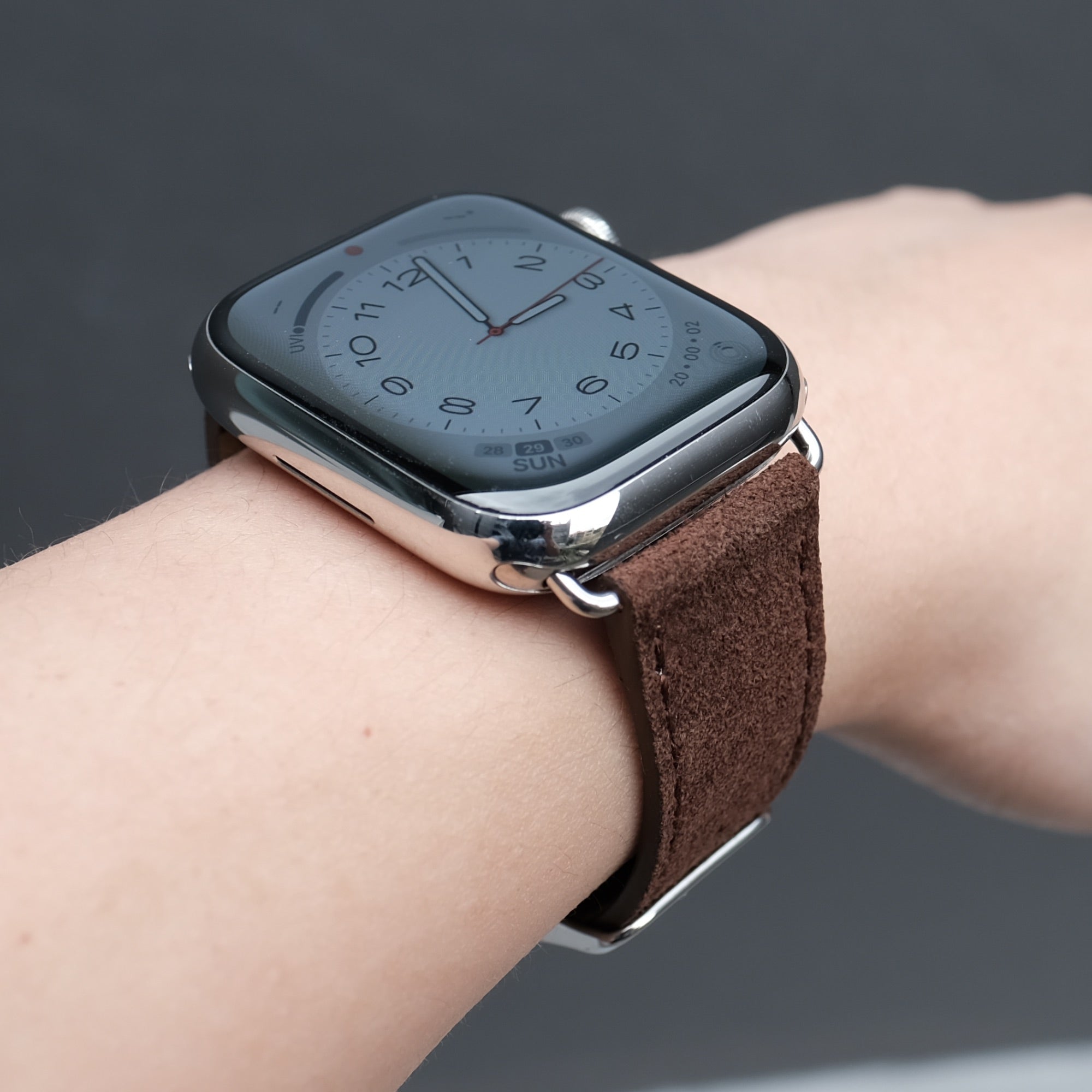 Pin and Buckle Apple Watch Bands - Velour - Suede Leather Apple Watch Band - Chocolate - Silver