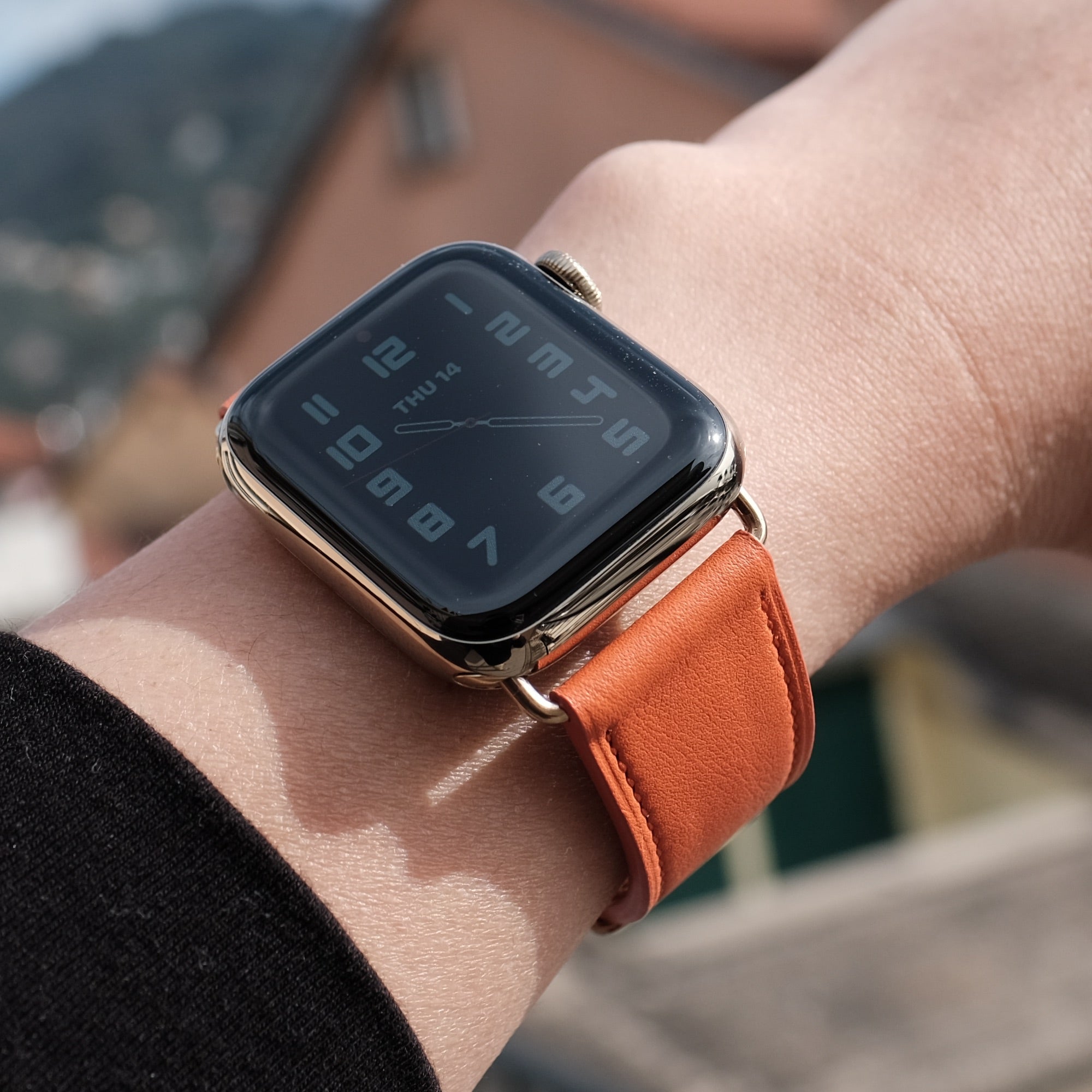 Barenia Leather Apple Watch Bands by Pin & Buckle - Mandarin - Gold