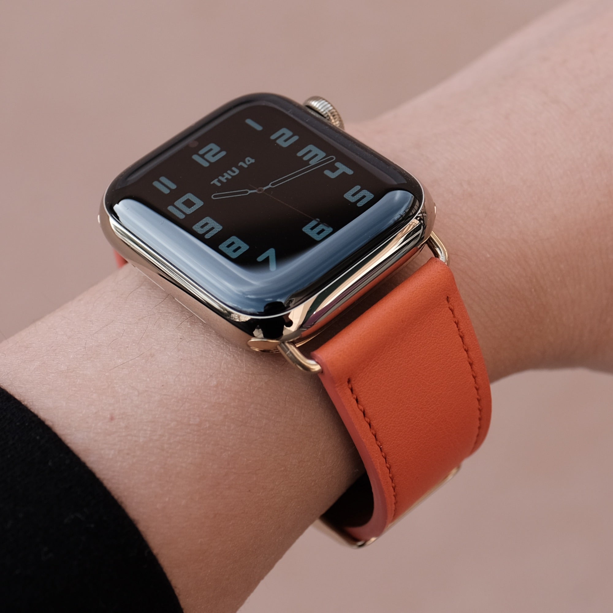 Barenia Leather Apple Watch Bands by Pin & Buckle - Mandarin - Gold