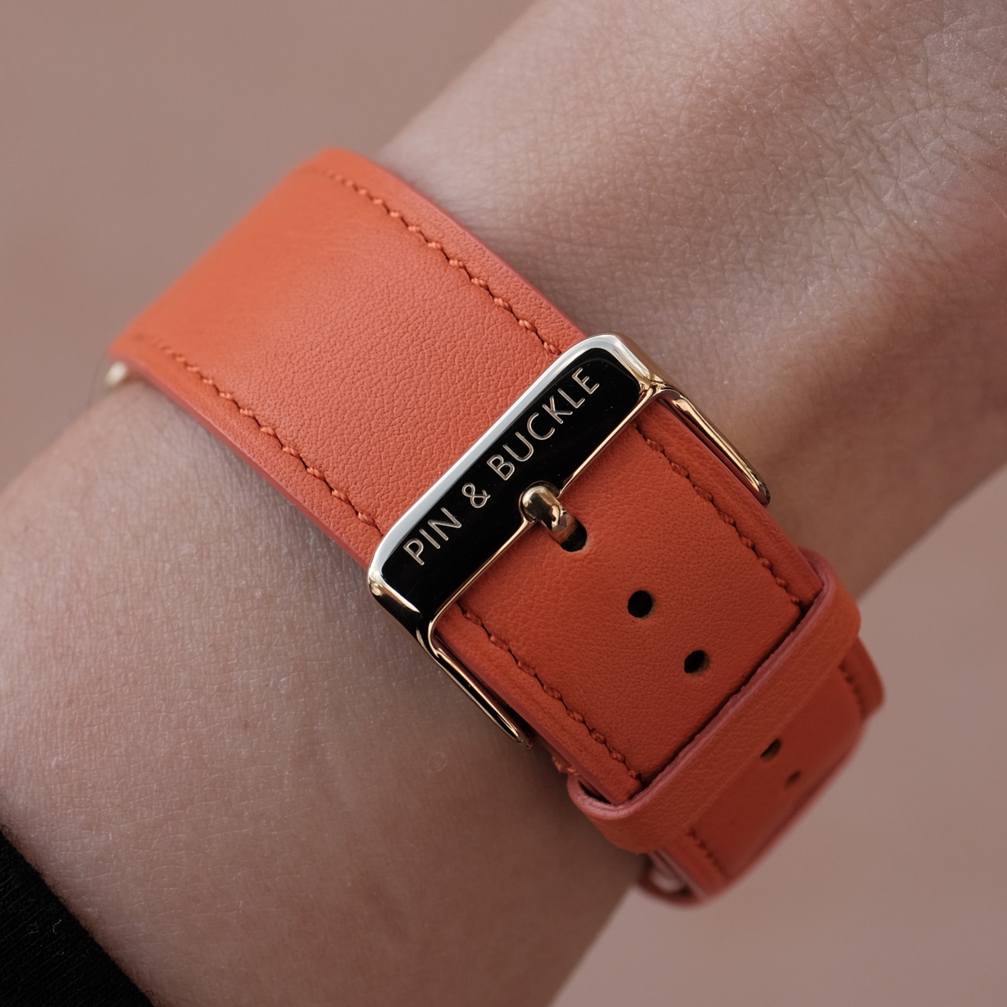 Barenia Leather Apple Watch Bands by Pin & Buckle - Mandarin - Stainless Steel Buckle - Gold