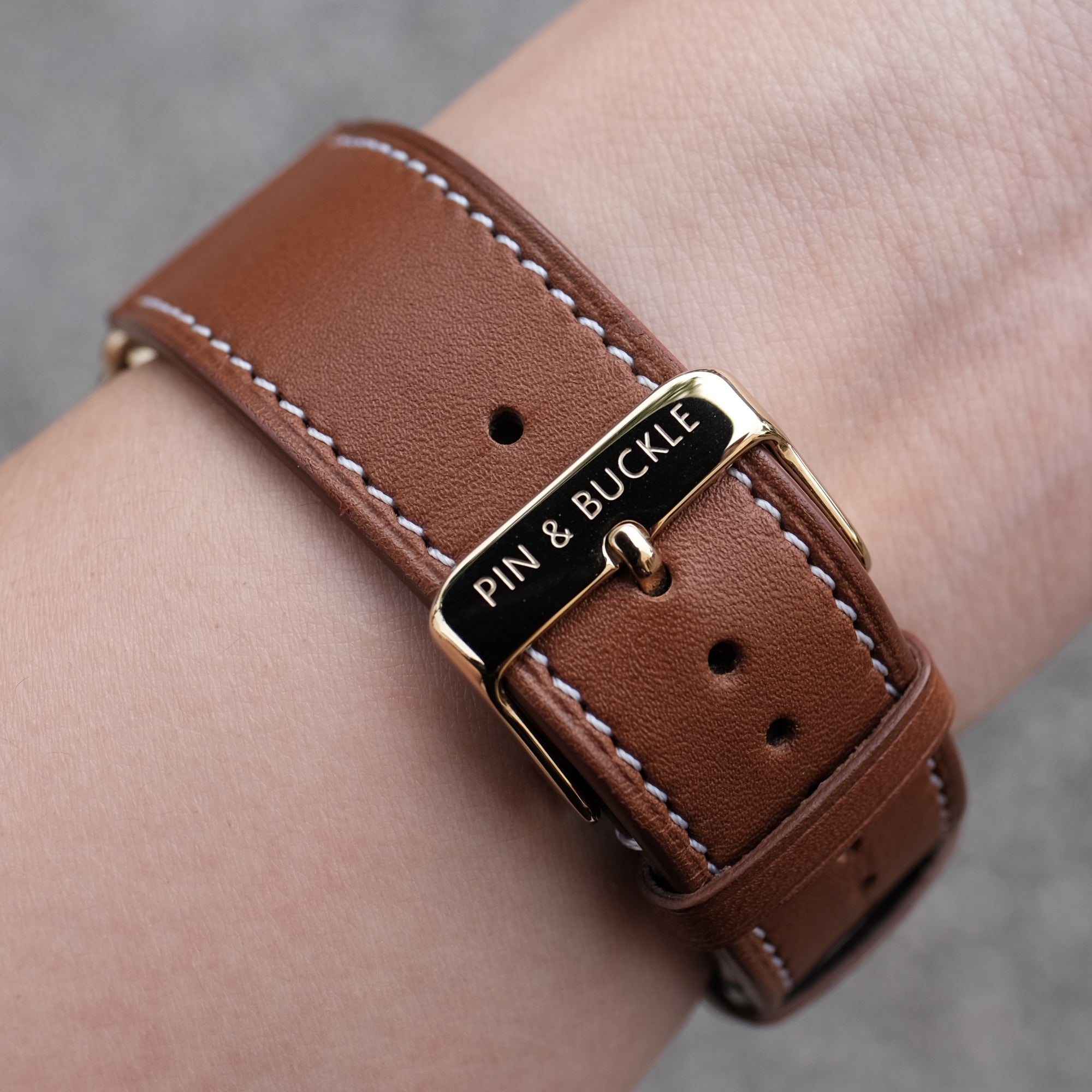 Barenia Leather Apple Watch Bands by Pin & Buckle - Tan - Gold Hardware - Buckle