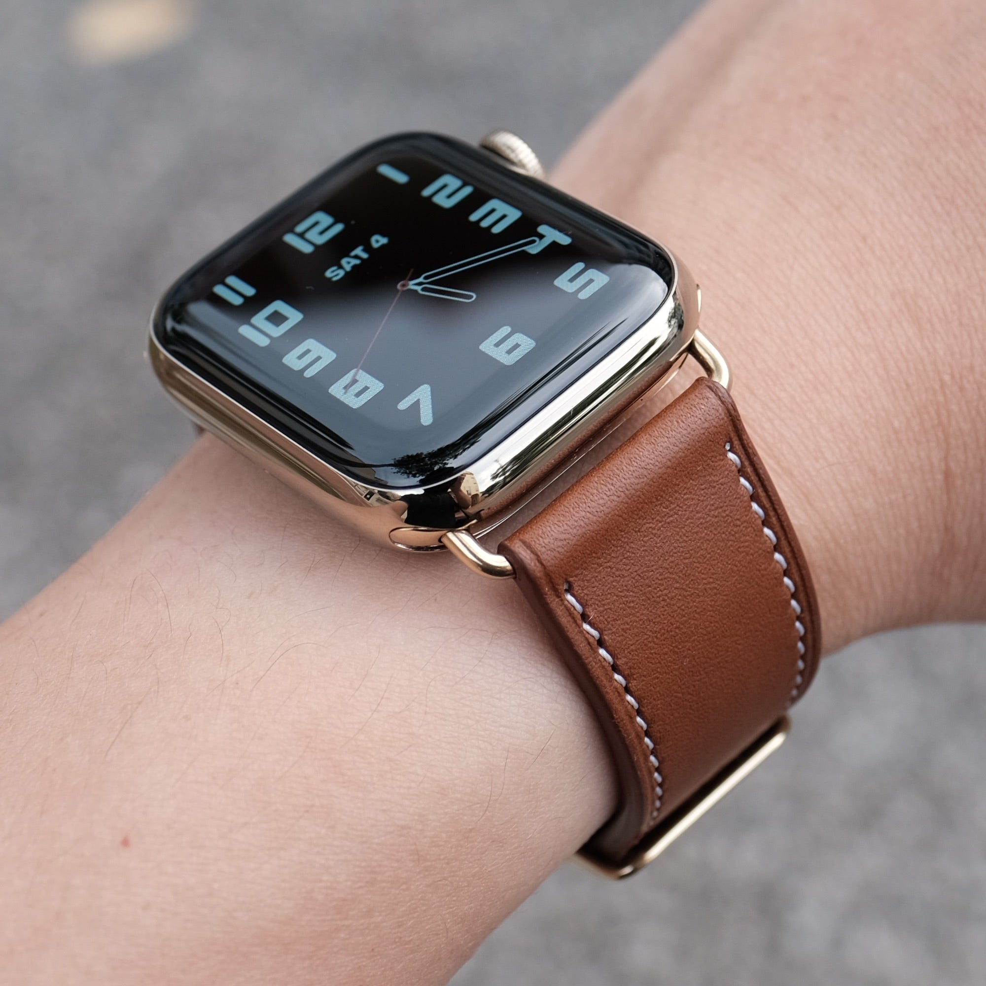 Barenia Leather Apple Watch Bands by Pin & Buckle - Tan - Gold Hardware