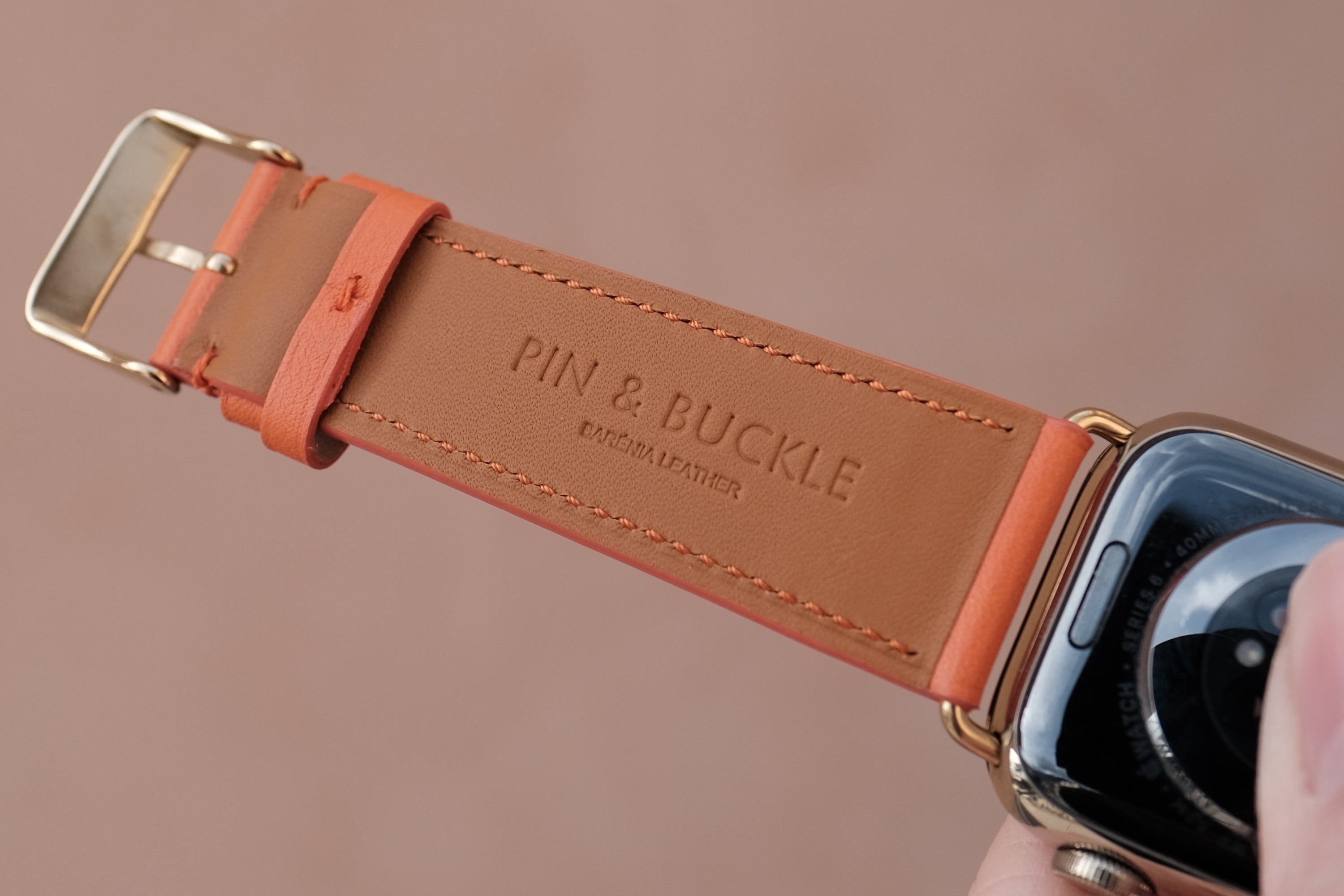 Barenia Leather Apple Watch Bands by Pin & Buckle - Mandarin