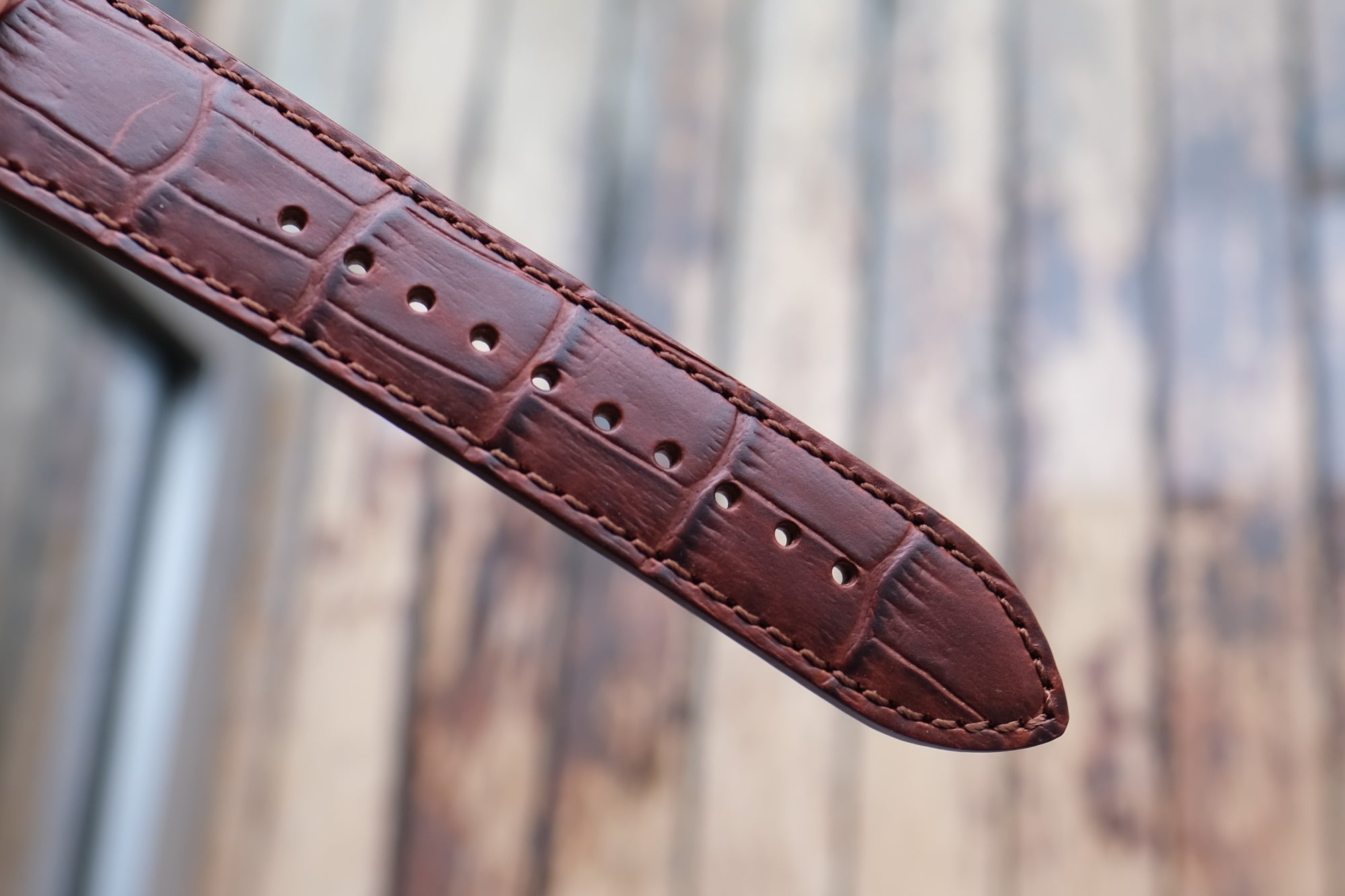 Pin and Buckle - Embossed Full-Grain Leather Apple Watch Bands - Aligator Collection - Full Grain Vegetable Tanned Leather - Mahogany
