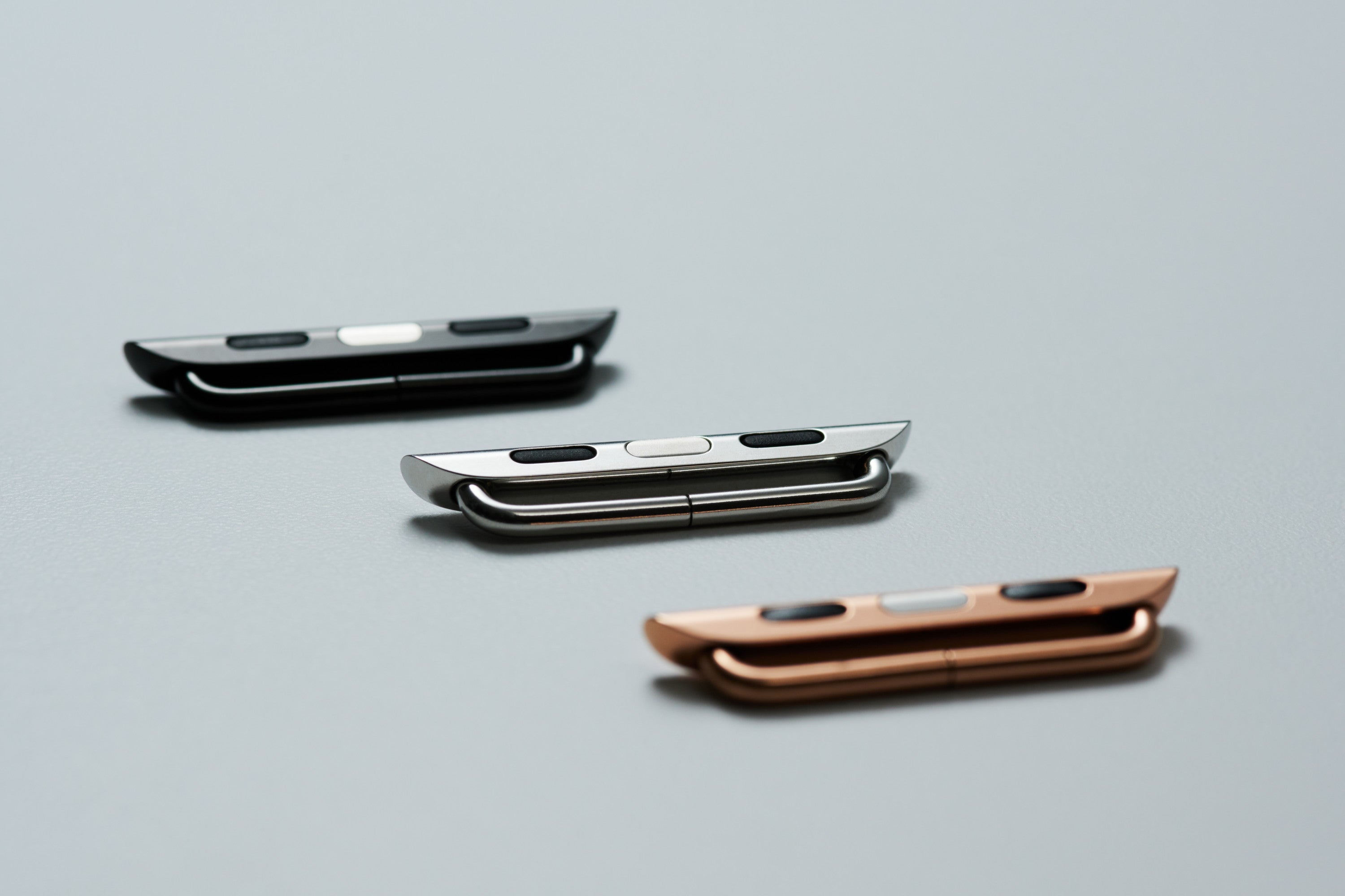 Leather Apple Watch Bands by Pin & Buckle - Polished Stainless Steel Adapters in Silver Gold and Black