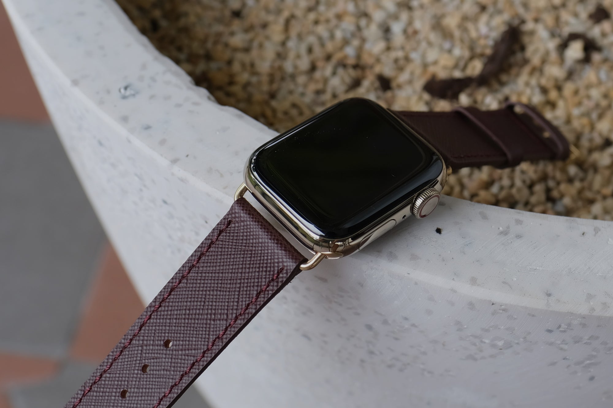 Pin and Buckle Apple Watch Bands - Saffiano - Textured Leather Apple Watch Bands - Bordeaux