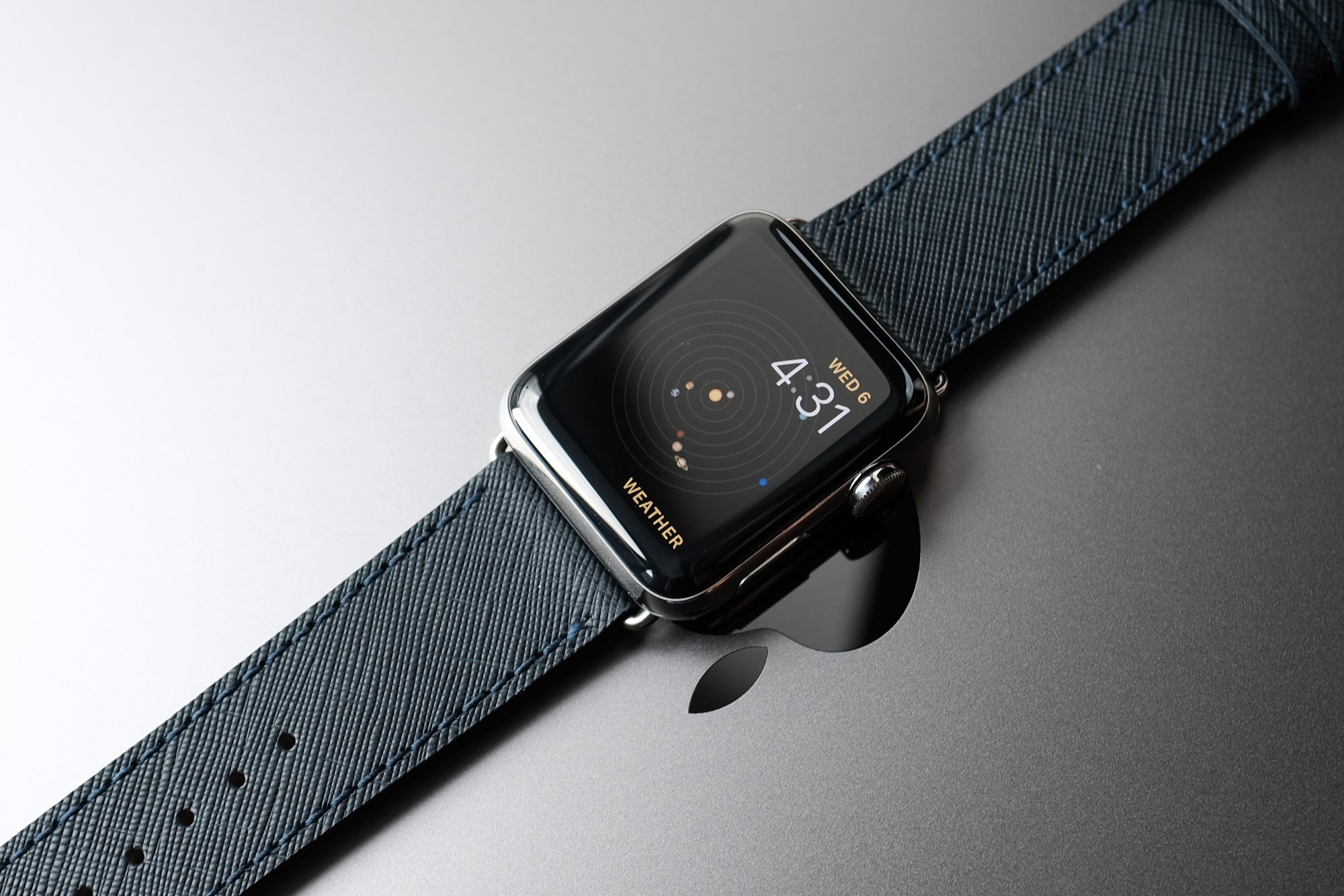 Saffiano Leather Apple Watch Bands by Pin & Buckle - Navy Blue