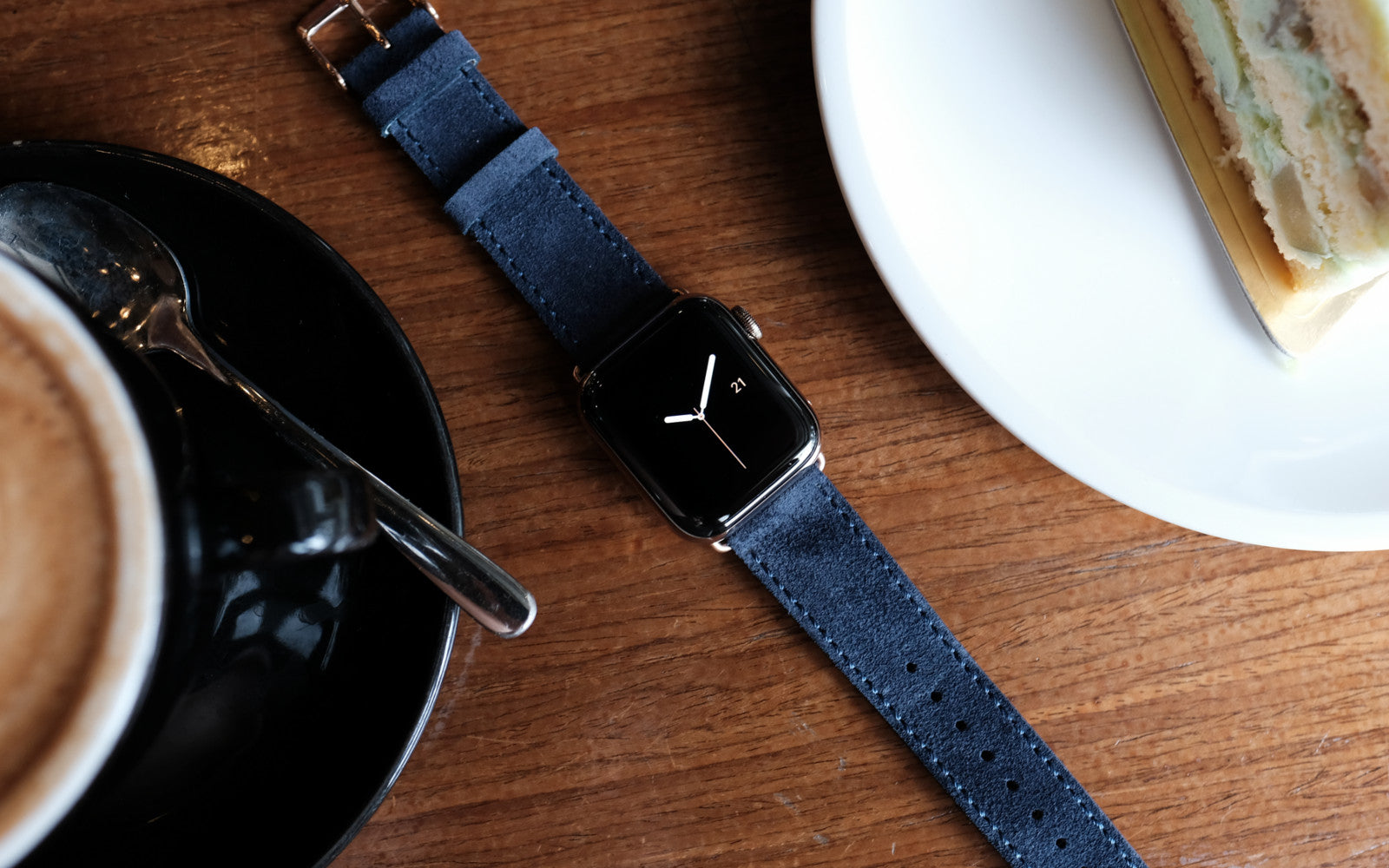 Pin and Buckle Apple Watch Bands - Velour - Suede Leather Apple Watch Band - Azure Blue in Cafe