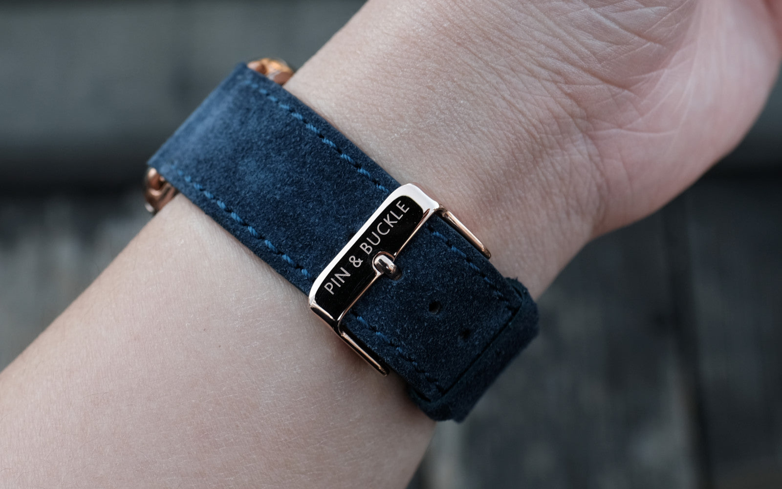 Pin and Buckle Apple Watch Bands - Velour - Suede Leather Apple Watch Band - Azure Blue -  Polished Stainless Steel Buckle in Silver Rose Gold Black