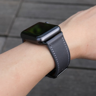 Barenia Leather Apple Watch Bands by Pin & Buckle - Dark Blue - Black Stainless Steel Hardware - on Wrist