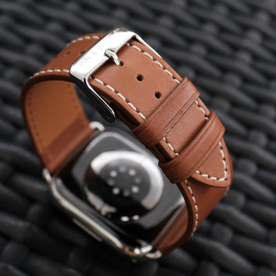 Barenia Leather Apple Watch Bands by Pin & Buckle - Tan - Leather Close Up