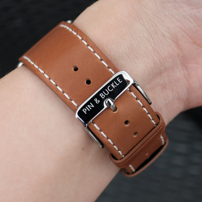 Barenia Leather Apple Watch Bands by Pin & Buckle - Tan - Silver Stainless Steel Hardware - Buckle