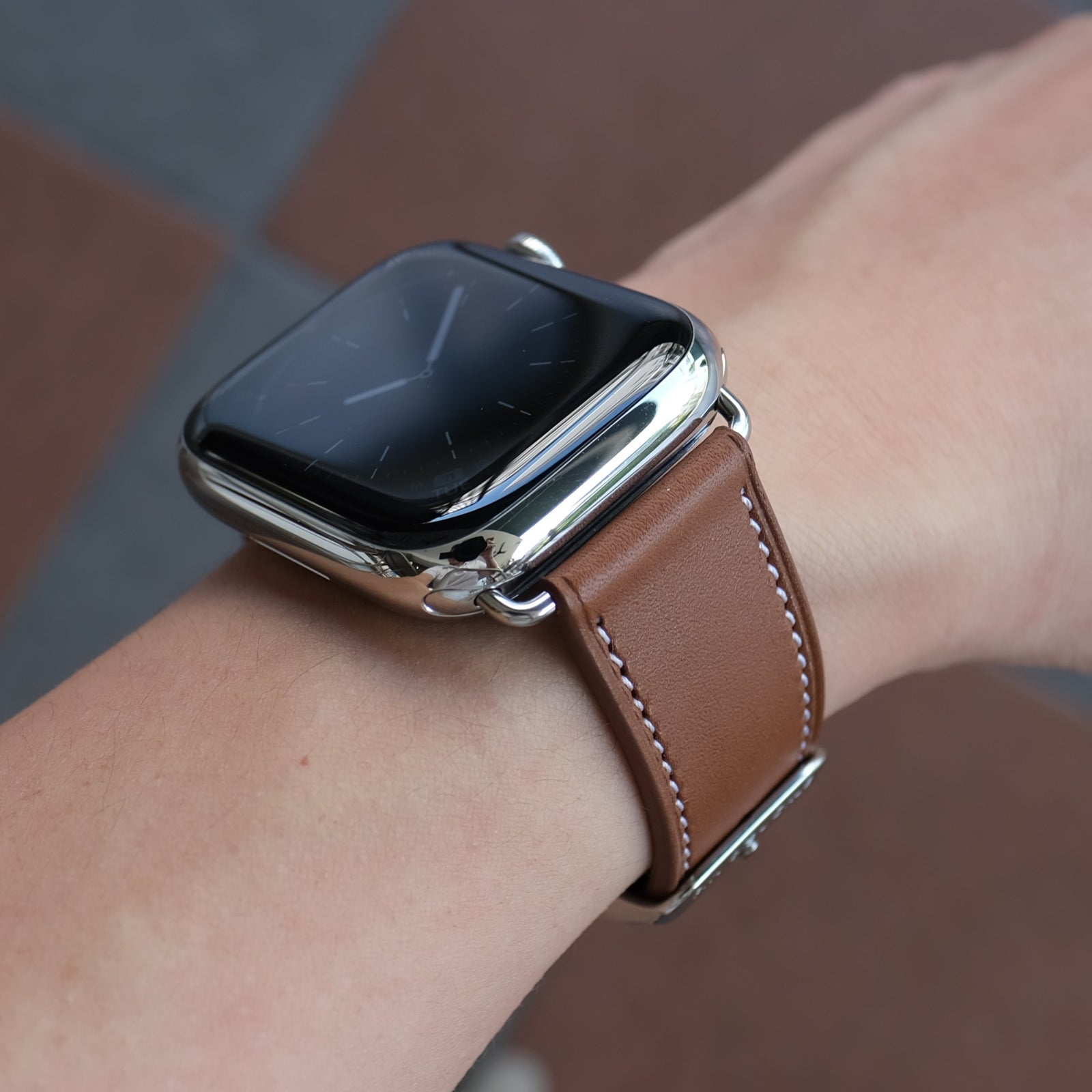 Barénia - Black Leather Apple Watch Band | Pin & Buckle 42mm to 45mm / Silver