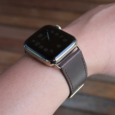 Pin & Buckle - Leather Apple Watch Bands - Luxe - Mocha Brown - Gold Series 6
