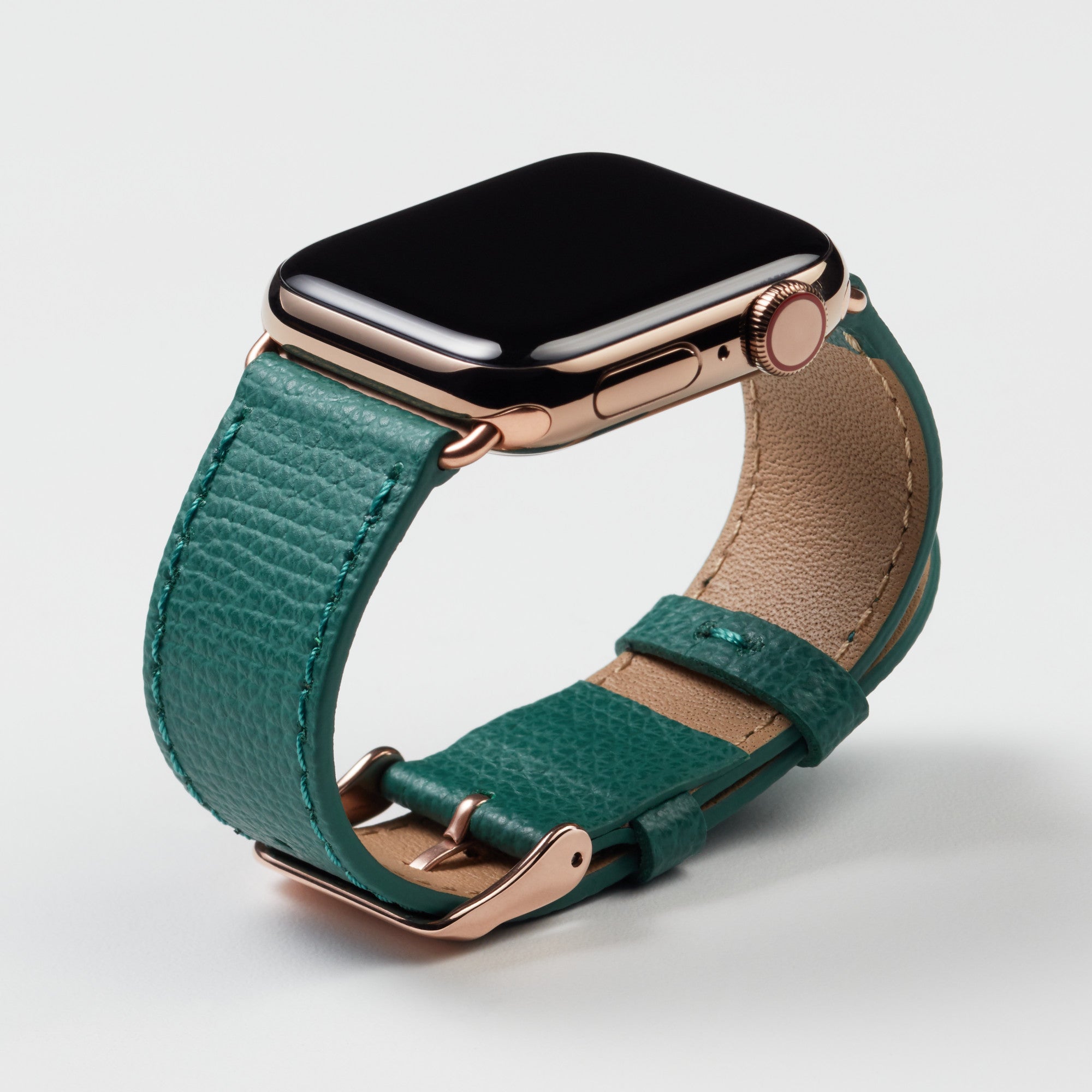 Pin and Buckle Apple Watch Bands - Epsom - Leather Apple Watch Band - Forest Green - Gold