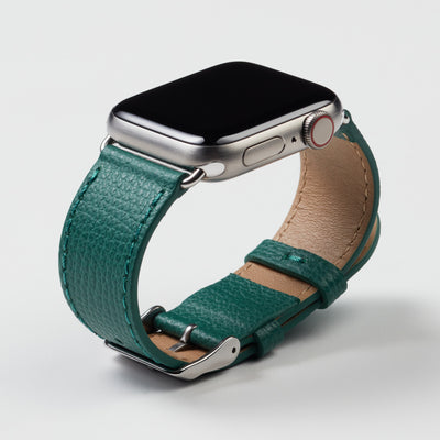 Pin and Buckle Apple Watch Bands - Epsom - Leather Apple Watch Band - Forest Green - Silver
