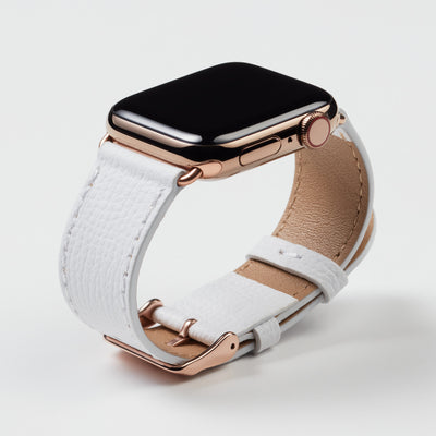 Pin and Buckle Apple Watch Bands - Epsom - Leather Apple Watch Band - Ivory White - Gold