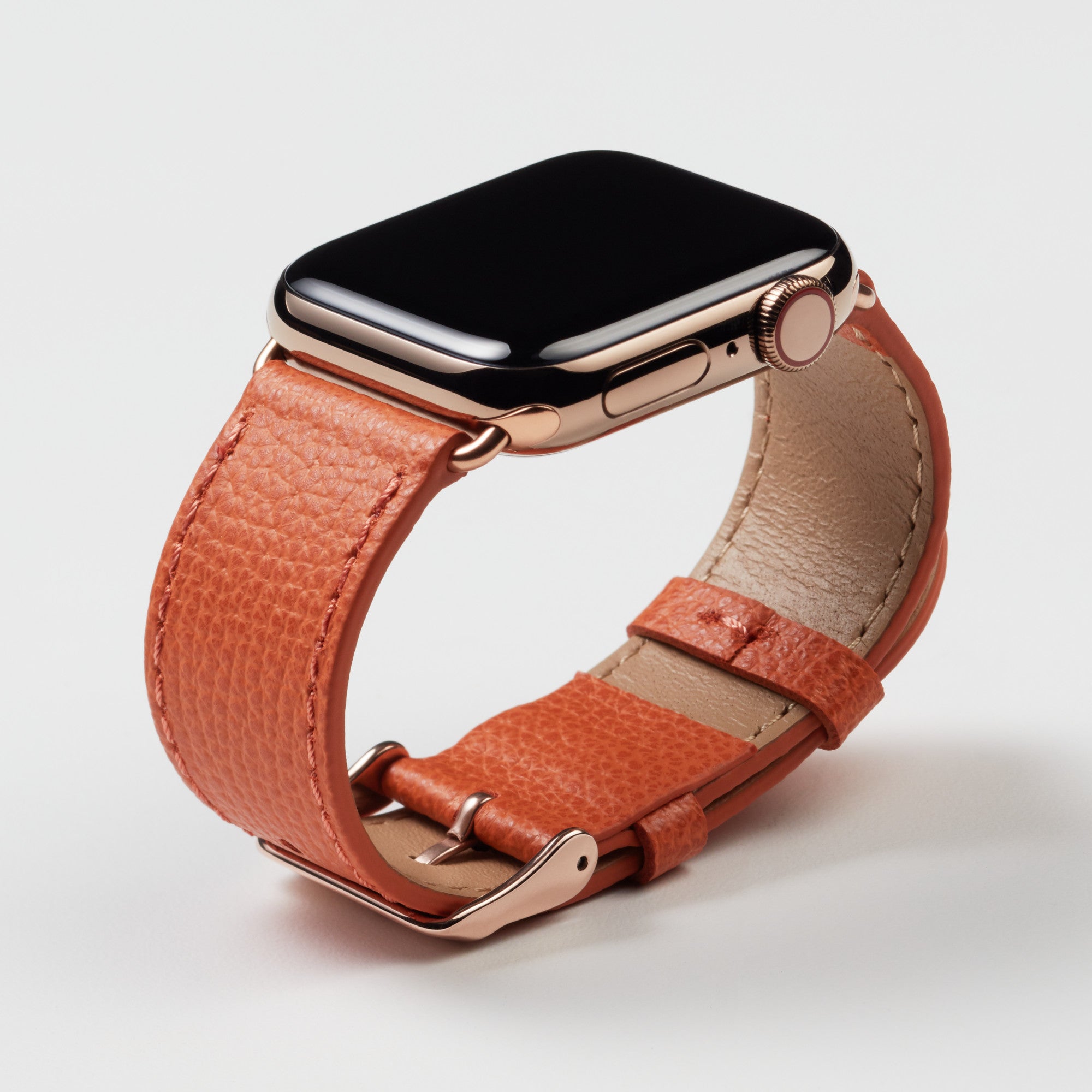 Pin and Buckle Apple Watch Bands - Epsom - Leather Apple Watch Band - Royal Orange - Gold