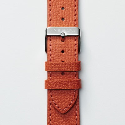 Pin and Buckle Apple Watch Bands - Epsom - Leather Apple Watch Band - Royal Orange - Silver