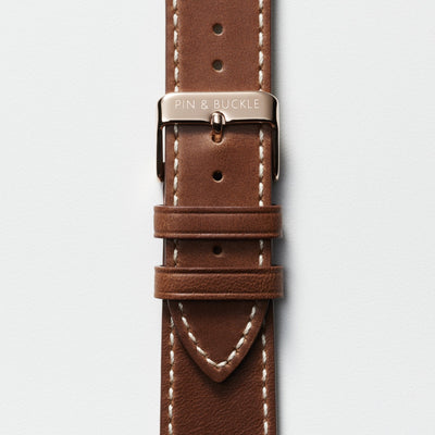 Pin and Buckle Apple Watch Bands - Full Grain Vegetable Tanned Leather - Luxe - Chestnut Brown - Gold
