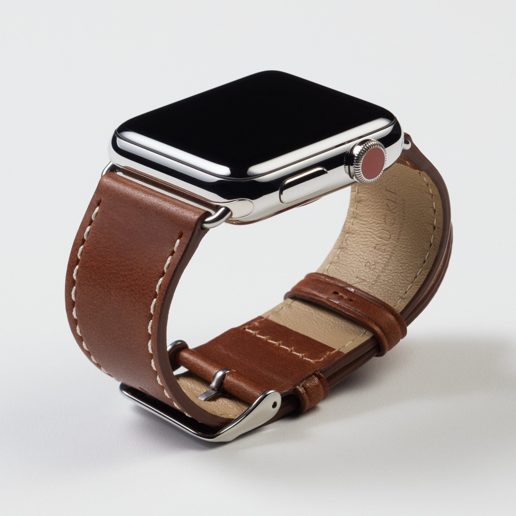 Pin and Buckle Apple Watch Bands - Full Grain Vegetable Tanned Leather - Luxe - Chestnut Brown - Silver