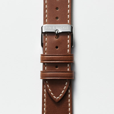 Pin and Buckle Apple Watch Bands - Full Grain Vegetable Tanned Leather - Luxe - Chestnut Brown - Silver