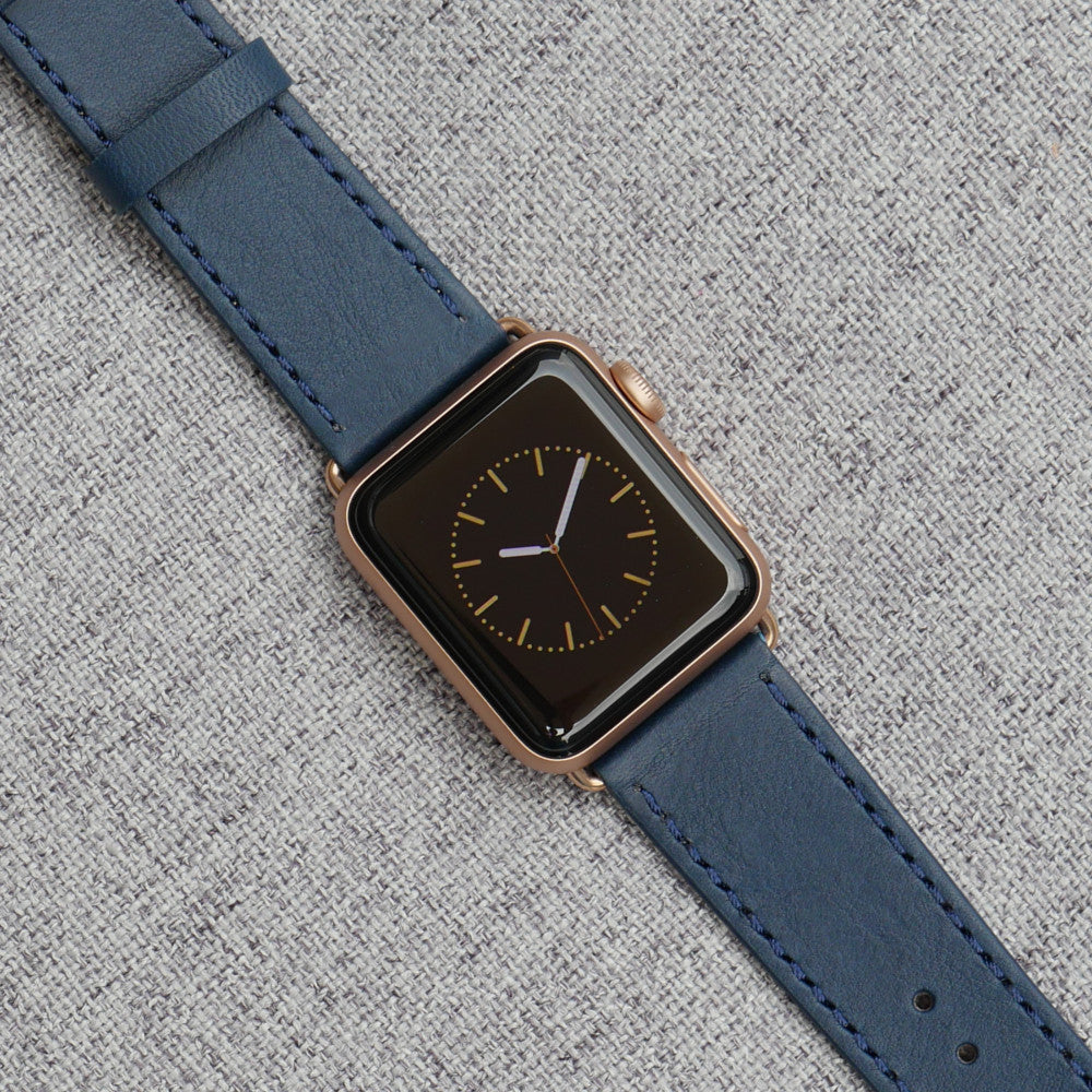 Pin and Buckle Apple Watch Bands - Full Grain Vegetable Tanned Leather - Luxe - Cobalt Blue - Gold